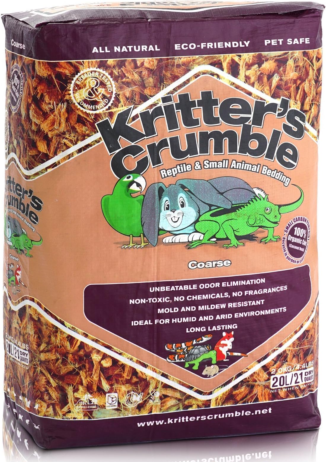 Kritter's Crumble All Natural Coconut Husk Fiber Reptile Substrate and Small Animal Bedding - Coarse, 21 quarts