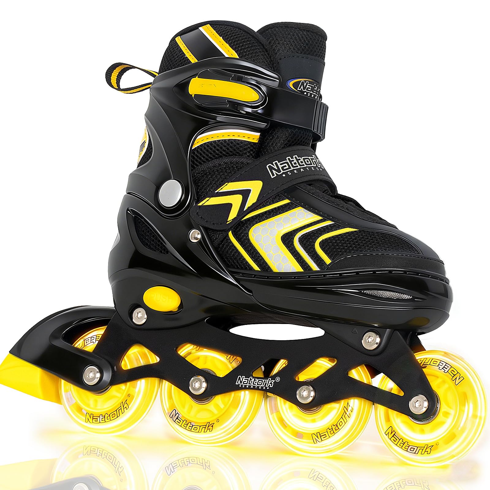 Adjustable Inline Skates for Girls, Girls Roller Skates with All Light up Wheels for Big Kids, Yellow, Size 1 2 3 4