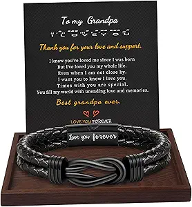 Gifts for Men Leather Bracelet Brown Braided Forever I Love You Gifts for Him Infinity Cuff Bracelets Birthday Gifts for Boyfriend Son Grandson Husband Dad Mens Fathers Day Gift