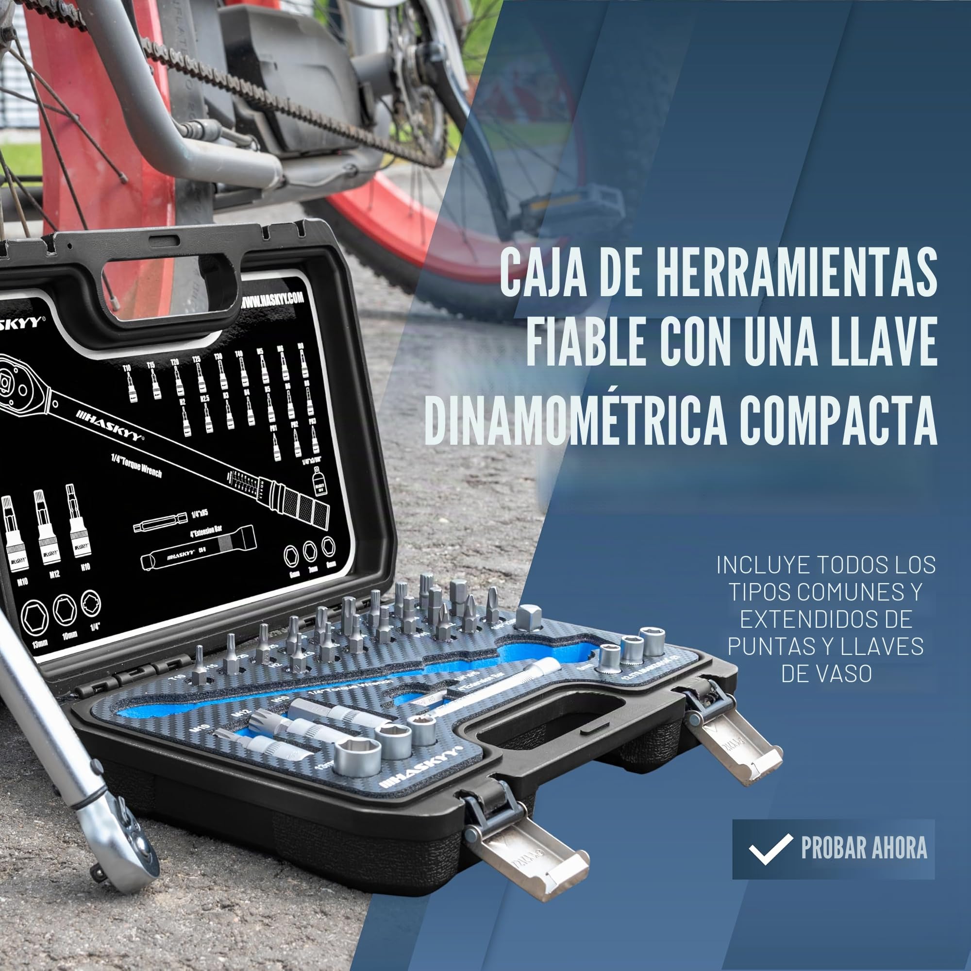 HASKYY Juego de llaves dinamométricas para bicicleta, 1/4", 2,5-20 Nm, con muchos accesorios como barra de extensión, puntas, insertos de tuerca, adaptador