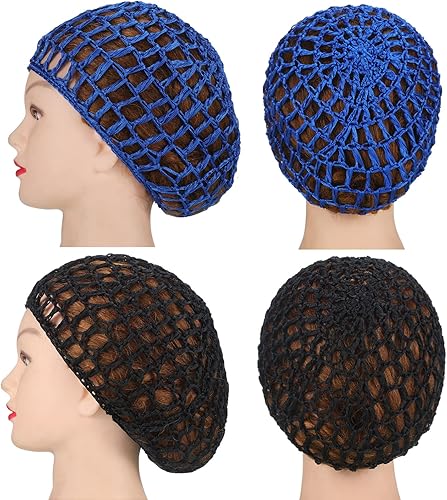 Miniatura 6 de 9 piezas de malla de ganchillo para el cabello de rayón gorro de redecilla grueso y corto para mujer adorno para dormir negro azul