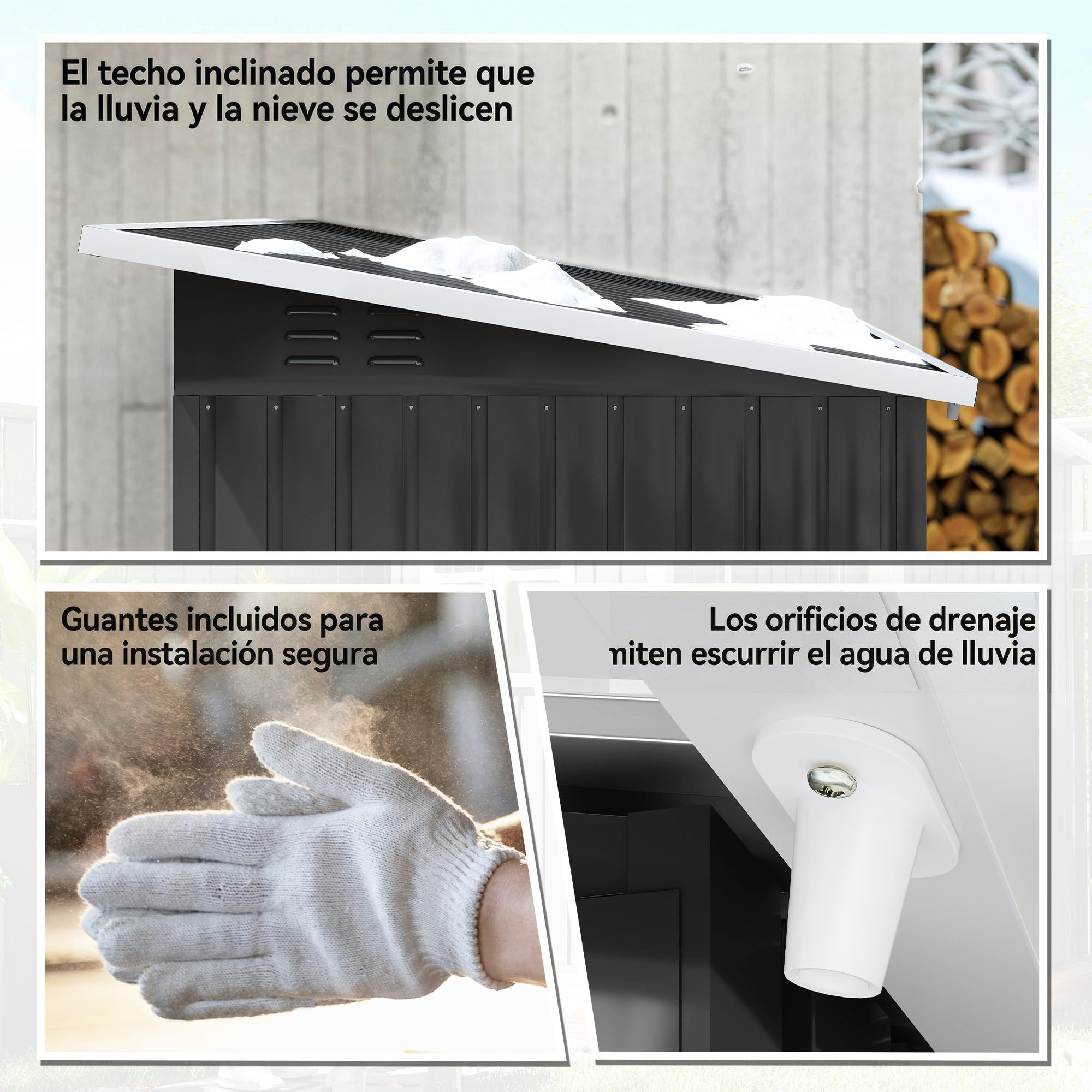 Outsunny Caseta de Jardín Exterior 2,55 m² 221x133x190 cm Gris Oscuro | Cobertizo de Jardín Metálico, Ventana, Puerta con Cerradura y Ventilaciones, para Almacenamiento de Herramientas