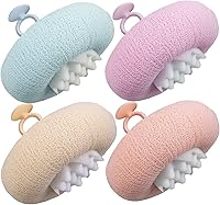 4-Pack Upgraded 2-in-1 Sunflower Bath Balls with Suction Cups & Finger Rings - Ultra Soft Exfoliating Shower Loofahs (Pink, Blue-Green, Beige, Purple)