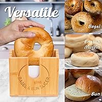 Vista 6 de Soporte de corte de bagel ajustable Soporte de corte de bagel de bambú con ranuras ajustables de ancho para bagels pequeños y grandes, bollos
