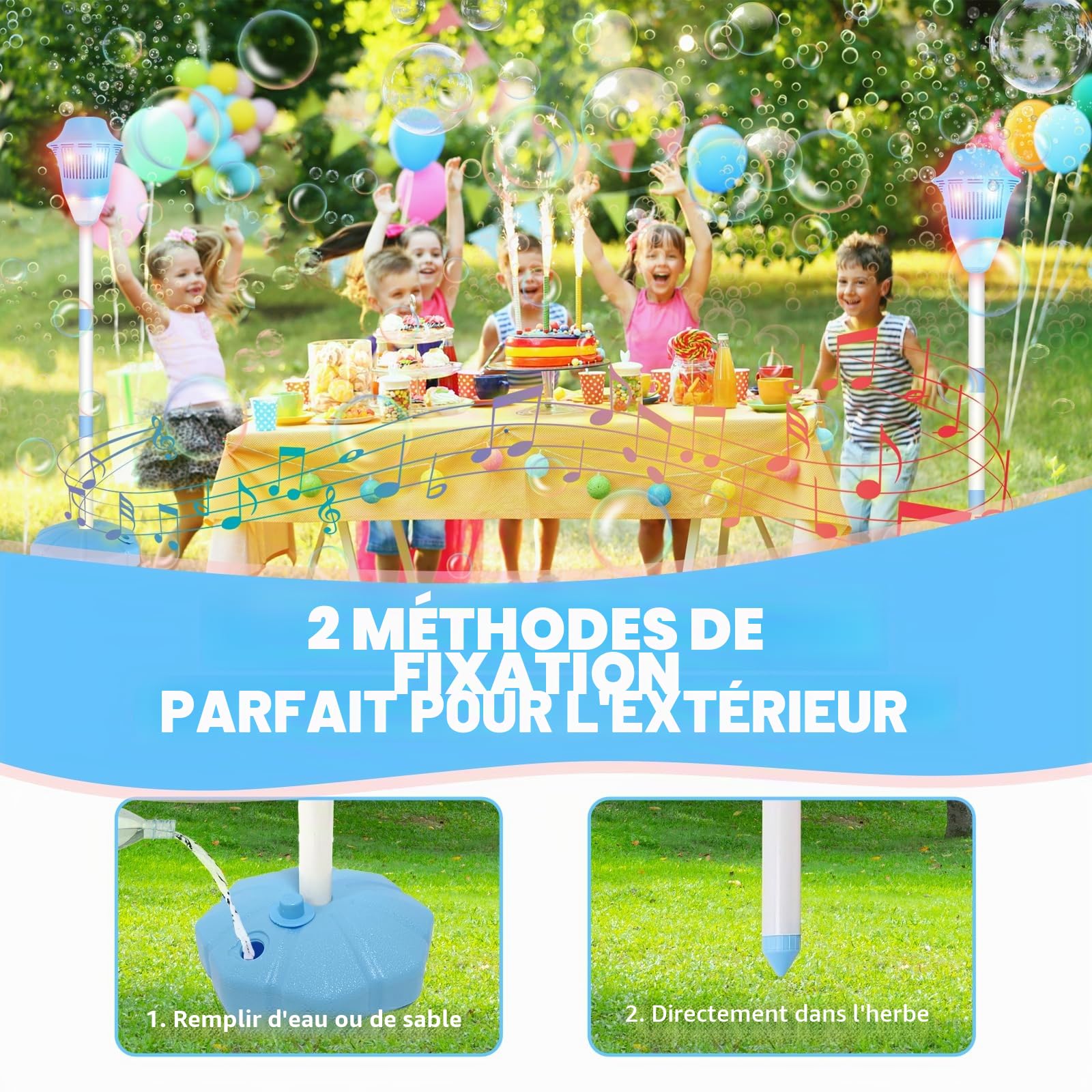 Machine à Bulles Automatique,Machine à Bulles sur Pied,Soufflante à Bulles pour Enfants,Garden Bubble Torch with Light and Music, pour S'amuser en Plein Air,Fêtes,Evénements et Divertissement