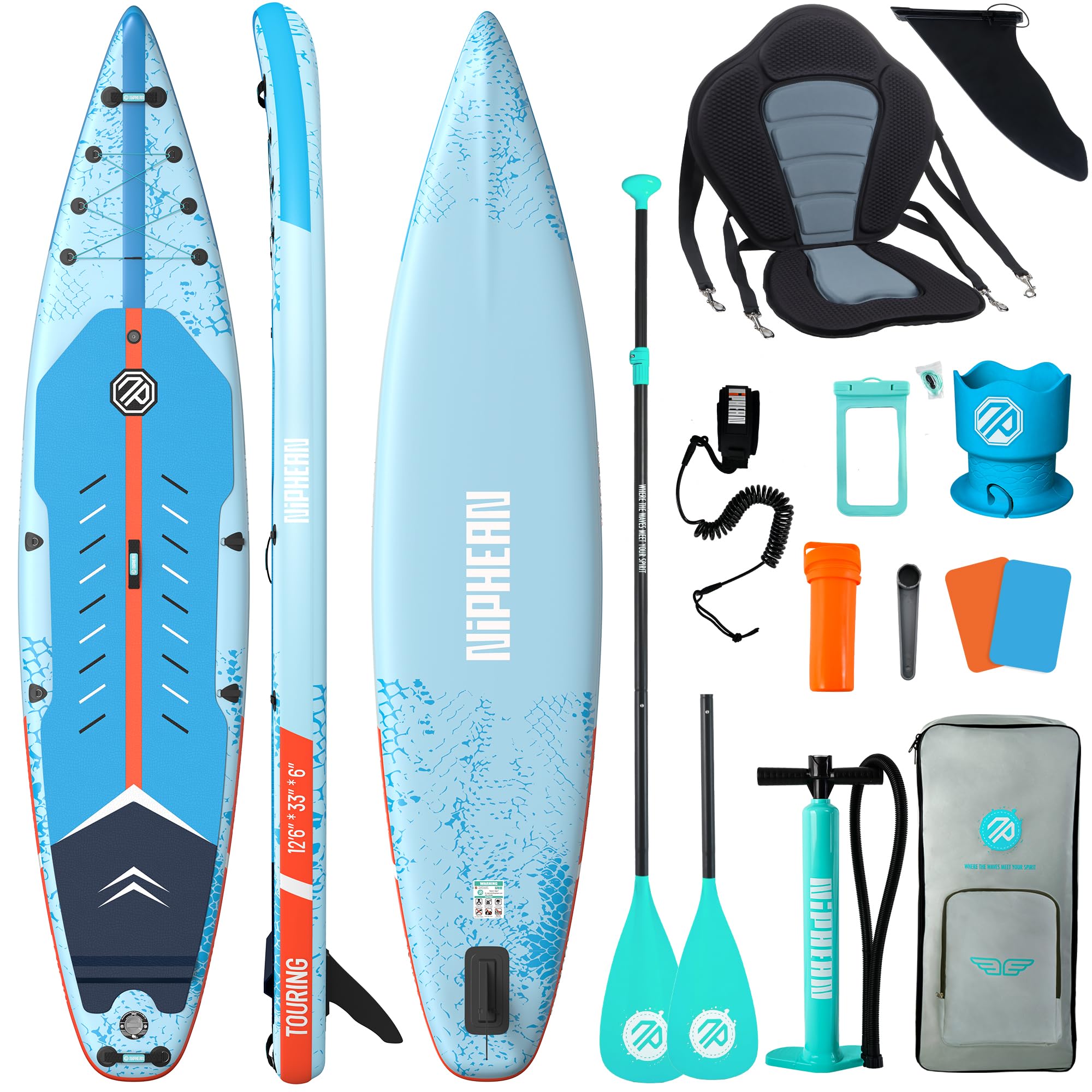Niphean 380cm Tabla Paddle Surf Hinchable, Sup Touring con Accesorios | Tabla Padel Surf Rígida 280kg para Adultos y Principiantes, Kick Pad, Antideslizante, Kit Reparación