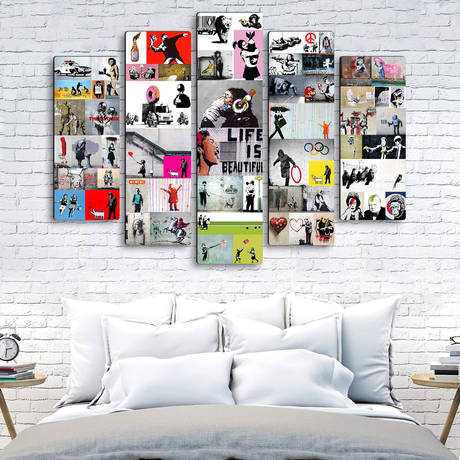 Giallobus - 5 Panneau multiple Art Board - Banksy - Collage de Banksy 2 - Bois MDF - 140x100