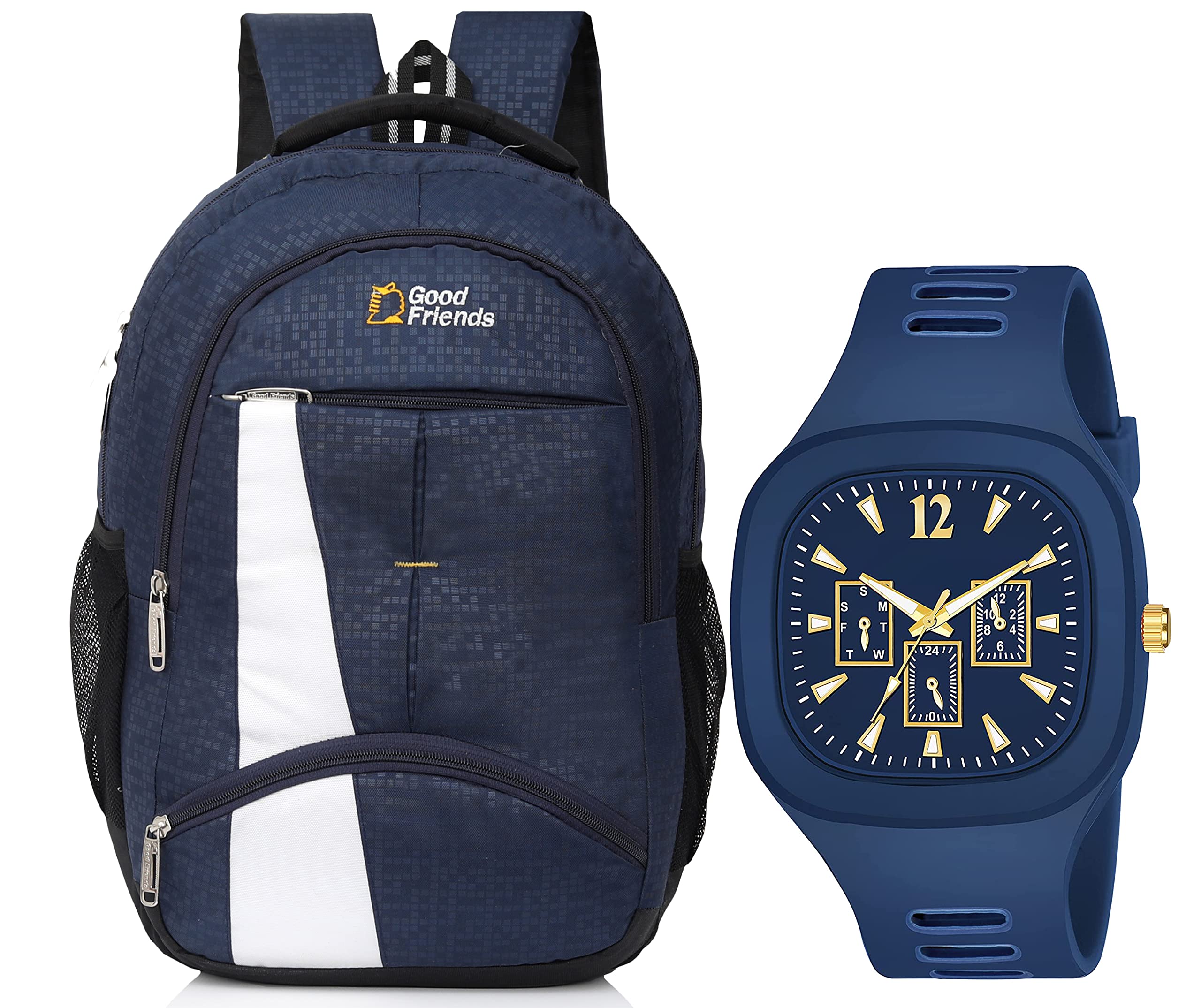 Goodfriends Waterproof Multipurpose Backpack With laptop compartment & Square Analouge Watch (35L Navy Blue) (B0BT86TZM9) Amazon Price History, Amazon Price Tracker