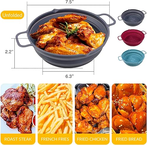 Miniatura 3 de KINA olla plegable de silicona para freidora de aire para 3 a 5 cuartos de galón y un cepillo de silicona extensible.