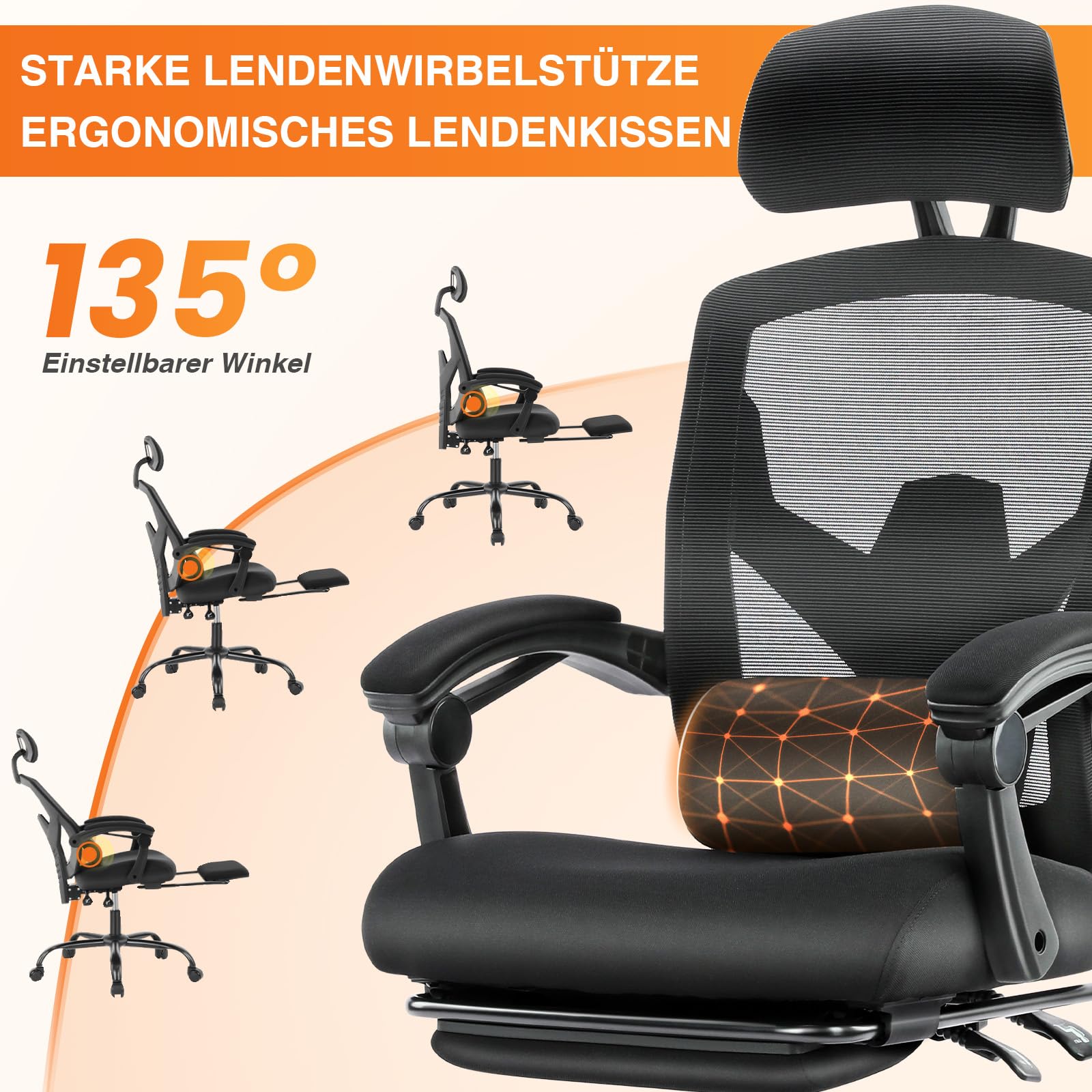 Sweetcrispy Büro-Computer-Schreibtisch Stuhl Gaming per Adulti, High Back Mesh Rolling Reclining Sedie con Ruote, Supporto Lombare, Braccia comode, Metallo, Nero, Standard