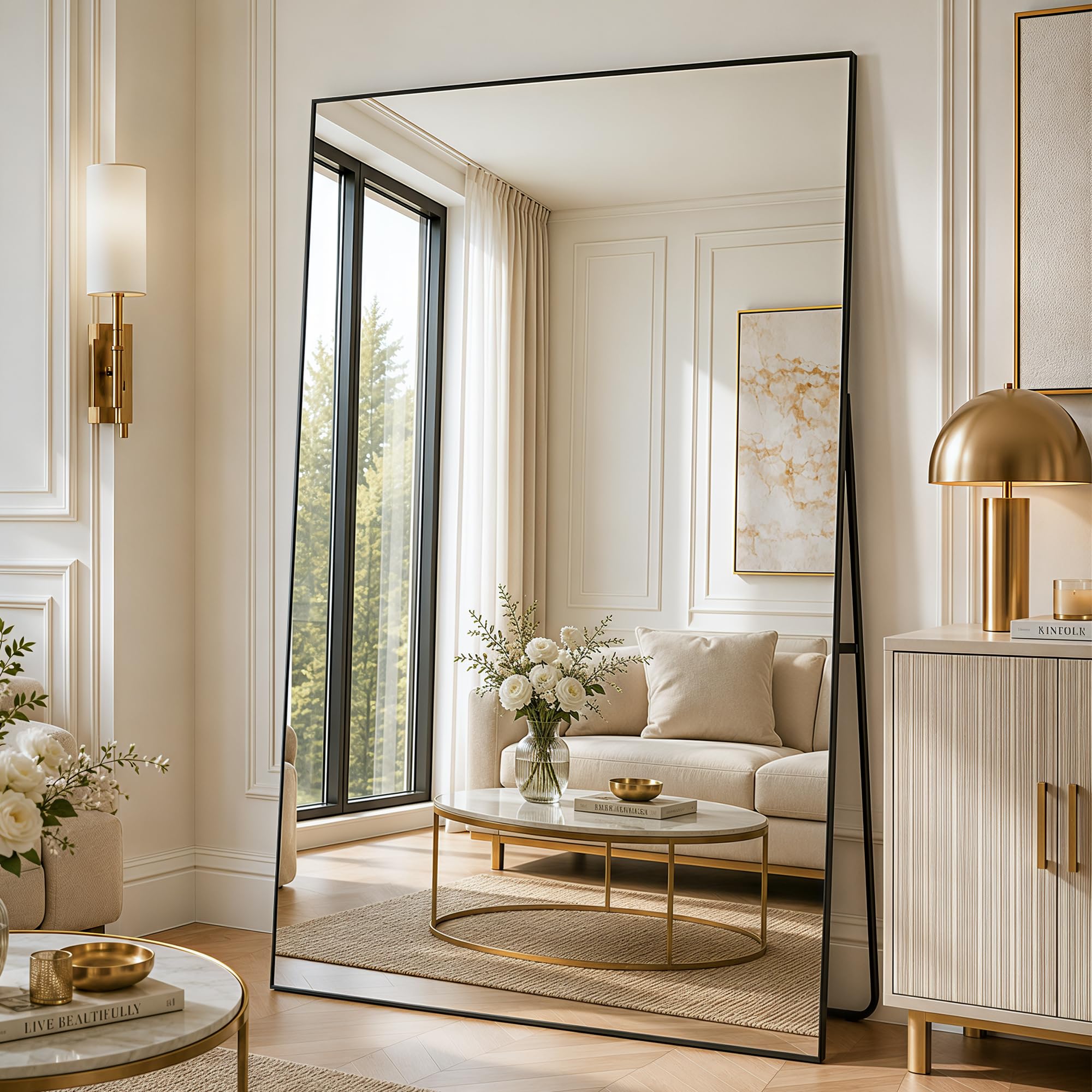 Antok 205x104cm Ganzkörperspiegel, Rechteckiger Standspiegel, Rahmen aus Aluminiumlegierung, Bruchsicheres Glas, Bodenspiegel für Wohnzimmer, Ankleide, Lehnende, Wandmontage, Schwaz
