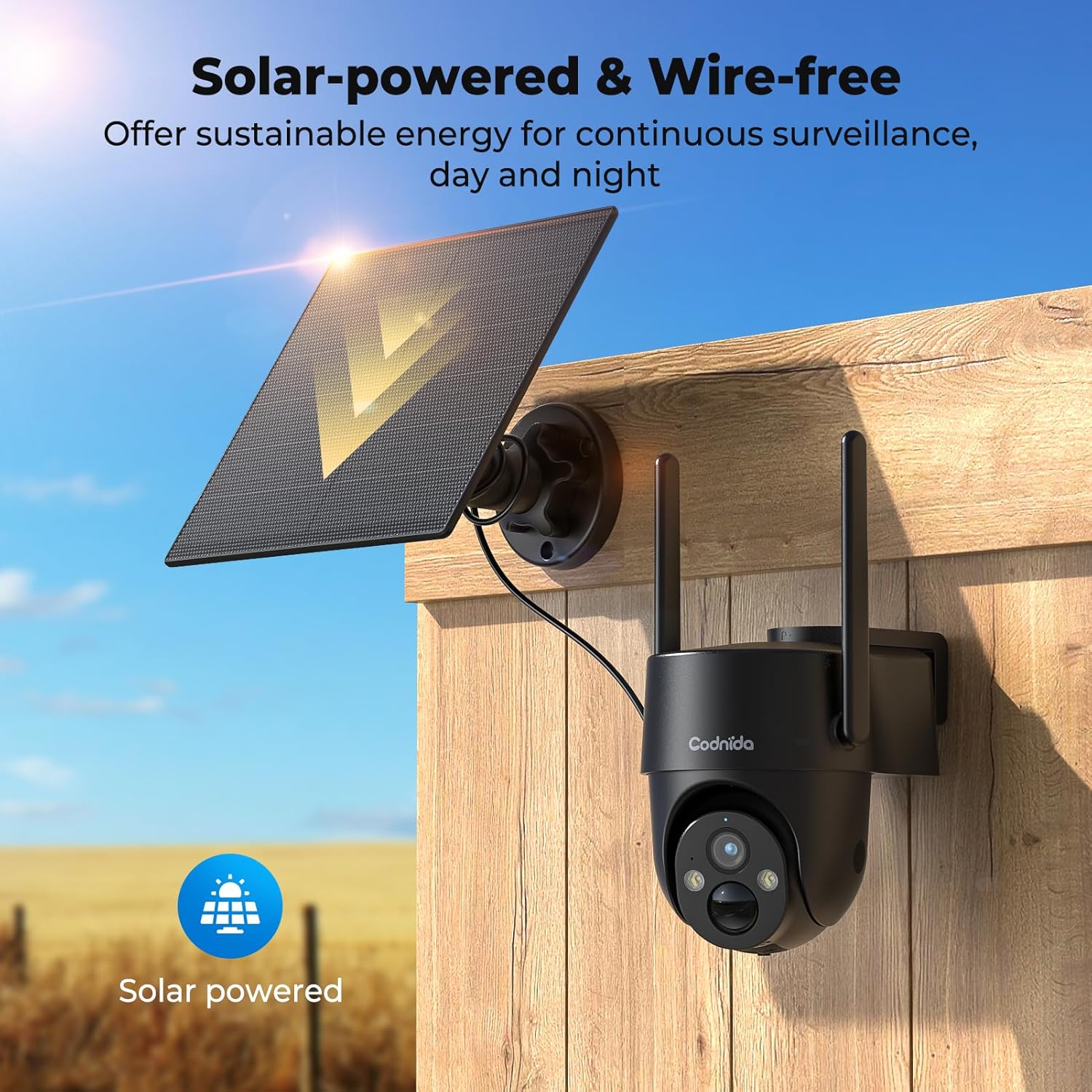 Codnida Cell 2T camera connected to solar panel