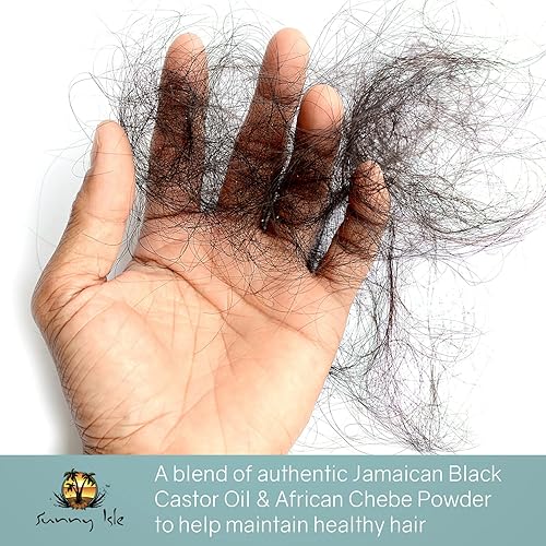 Miniatura 6 de Sunny Isle Aceite de ricino negro jamaicano infundido con polvo de Chebe africano totalmente natural de 4 onzas | Para cabello más largo y fuerte |