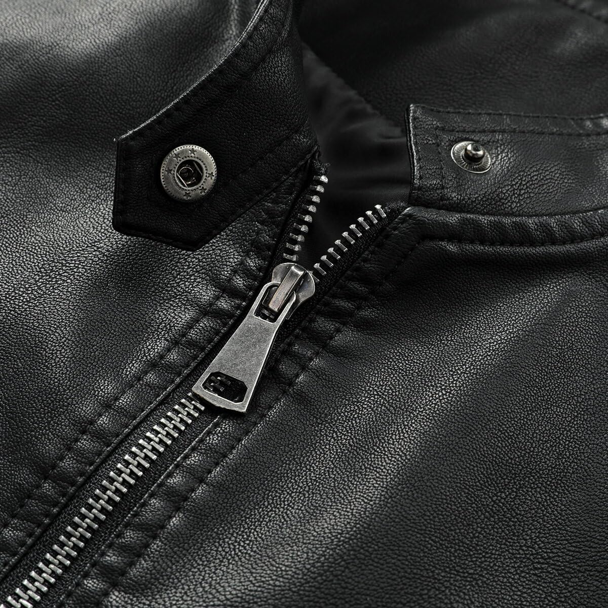 Allthemen Blouson Homme en Cuir Col Montant Bomber Moto Zippé Fermeture Eclair Casual Veste Cool Classique