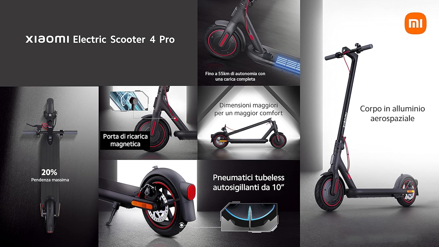 Xiaomi Electric Scooter 4 Pro, Indicatori di Direzione Integrati, Lucchetto Incluso, Autonomia 55 km, Corpo in Alluminio Aereospaziale, Ricarica Magnetica, Pneumatici Tubeless Autosigillanti da 10" - Immagine 3