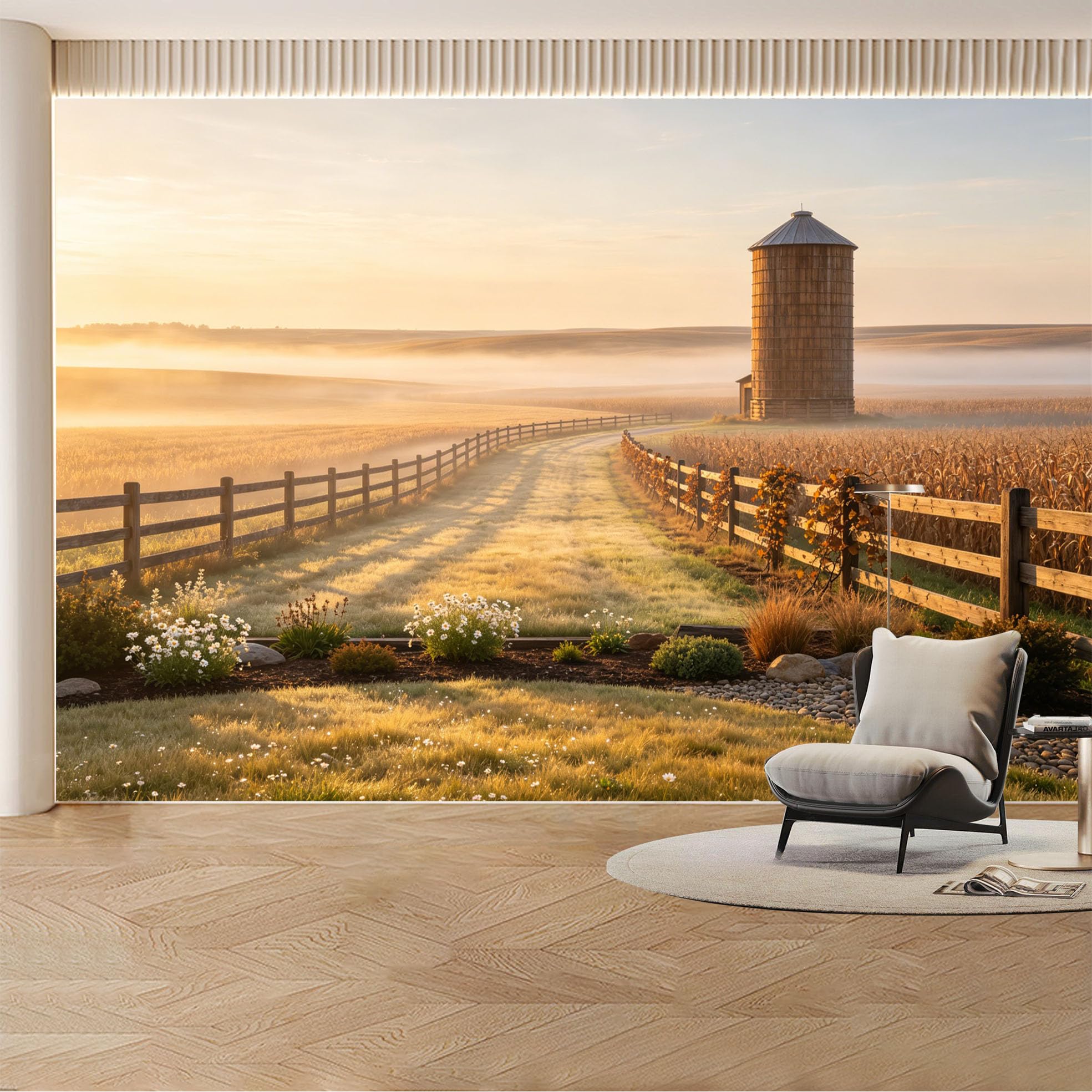 Custom Wall Mural Wallpaper Farm Landscape Nature Large Wall Art Wall Decor Rustic Sunset Misty Removable SelfAdhesive Large Photo for Living Room， Bedroom， Office
