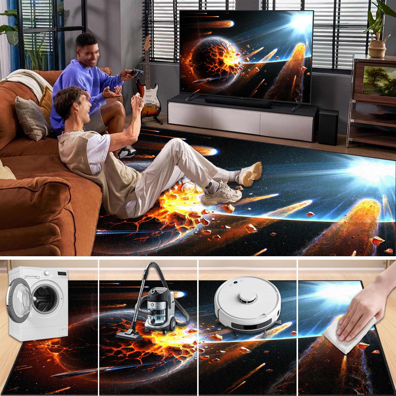 Tappeto da Gaming 3D Tappeto da Gioco per Camera da Letto dei Ragazzi, Lavabile Grande Antiscivolo Decorazione per Soggiorno Stanza dei Giochi Ragazzo Bambini Passatoia Corridoio Ufficio 100 x 160 cm