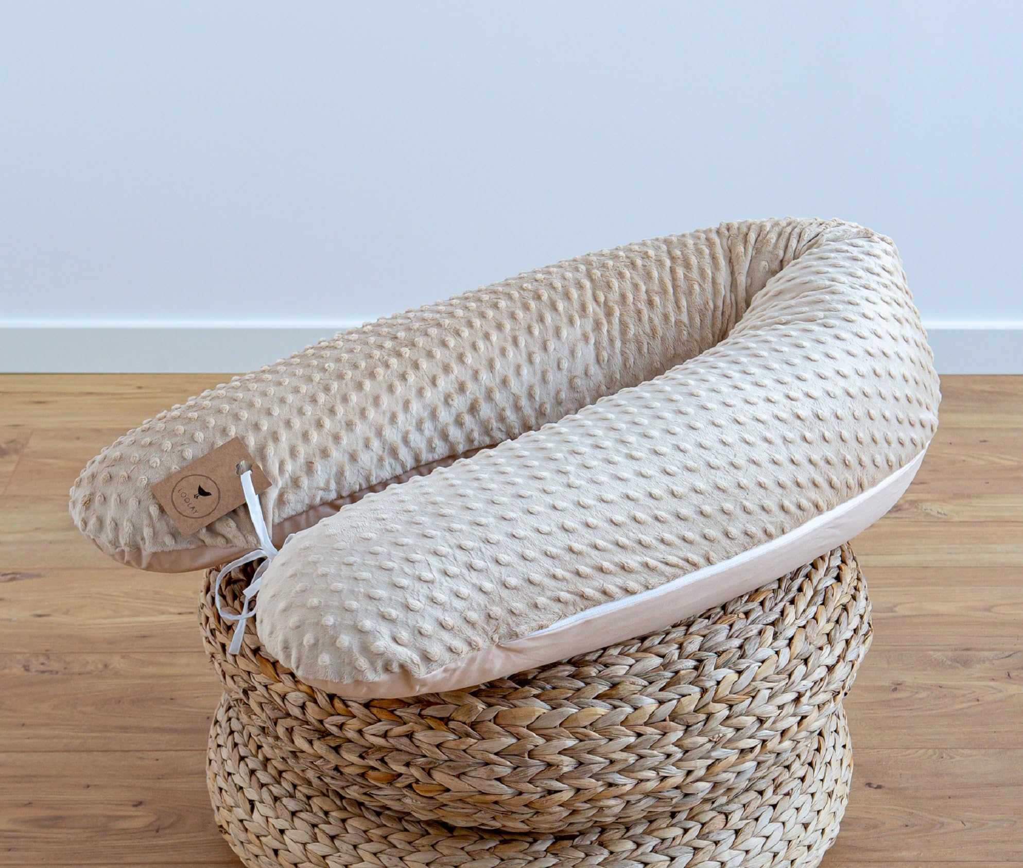 LOOLAY Coussin de Grossesse – Coussin d’Allaitement 170 cm 100% Coton – avec Housse en Minky Amovible – Coussine Ergonomique pour Dormir Pendant la Grossesse