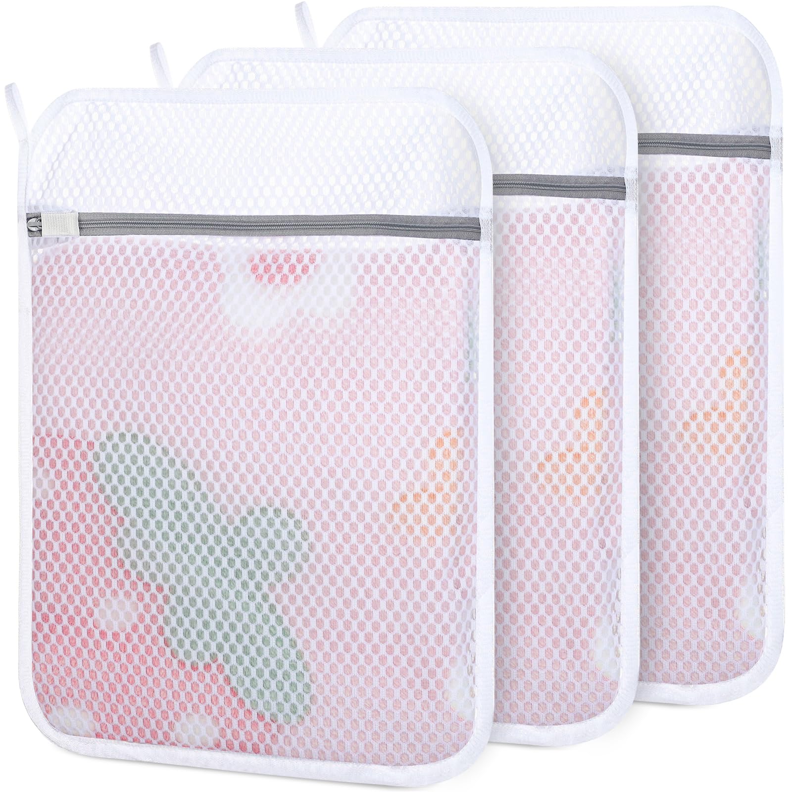Dntorx 3 PCS Durable Honeycomb Mesh Laundry Bags for Delicates with Zipper Reusable Laundry Bags for Washing Machine Washing Bags for Laundry Wash Bags for Clothes Socks