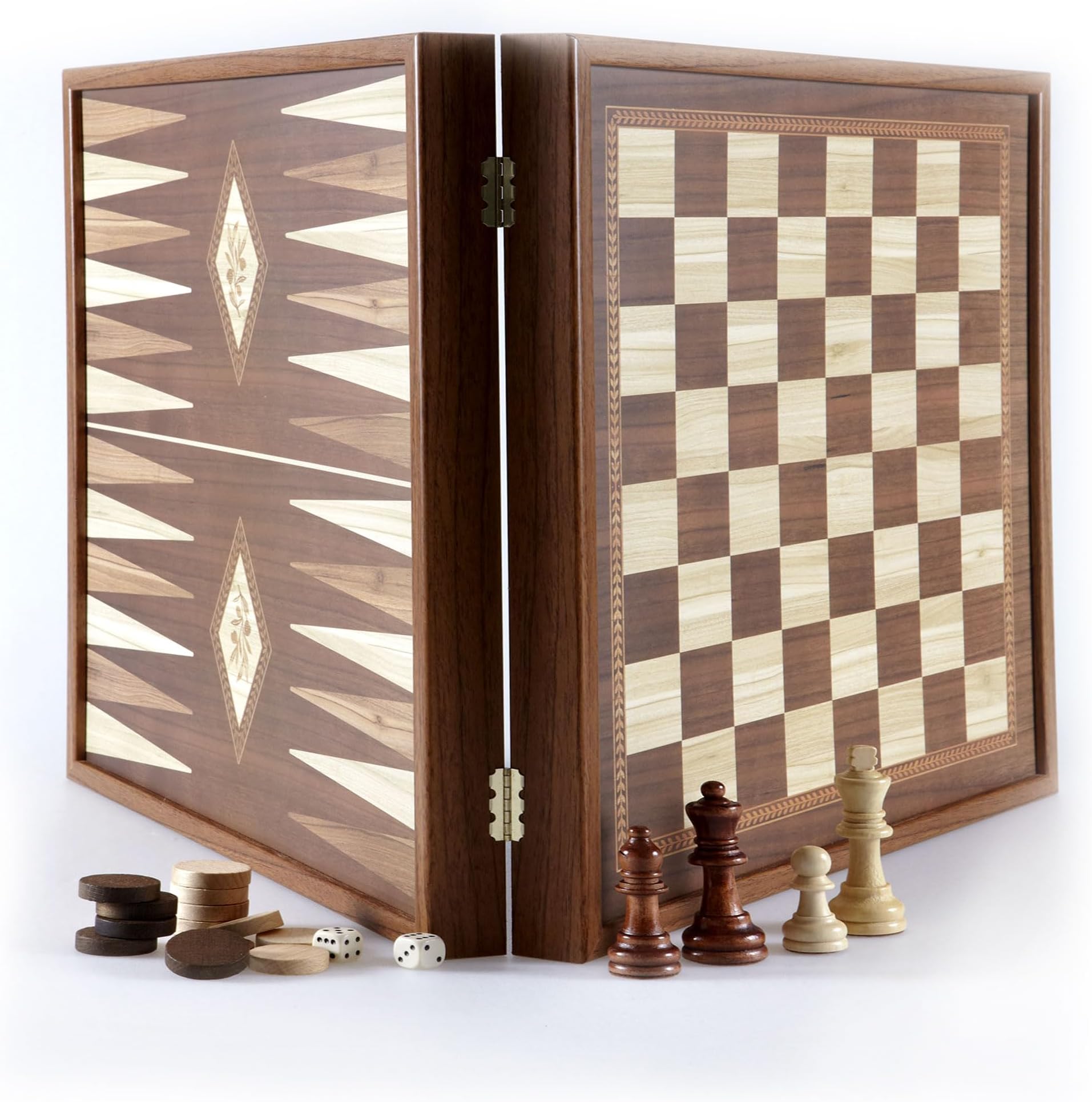 Manopoulos - Classic 2-in-1 Combo Games Set in Walnut replica wooden case – Chess & Backgammon – 16-inch x 16-inch (41cm x 41cm) – Classic Strategy Board Games - great gift or present
