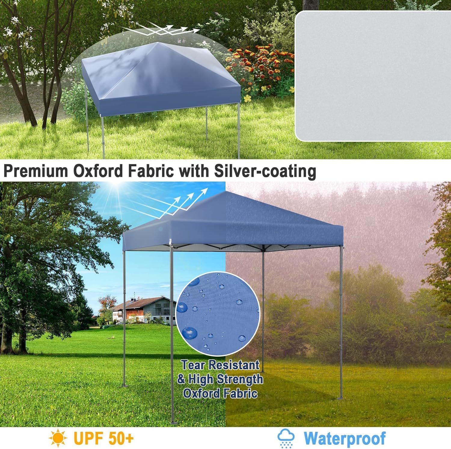 LDAILY 6.6 x 6.6 Ft Pop Up Canopy, Portable Canopy Tent Heavy Duty Instant Canopy w/Center Lock, 8 Stakes, 4 Ropes, Carry Bag, Sun Protection, Easy Up Outdoor Canopy for Party, Camping, Patio (Blue)