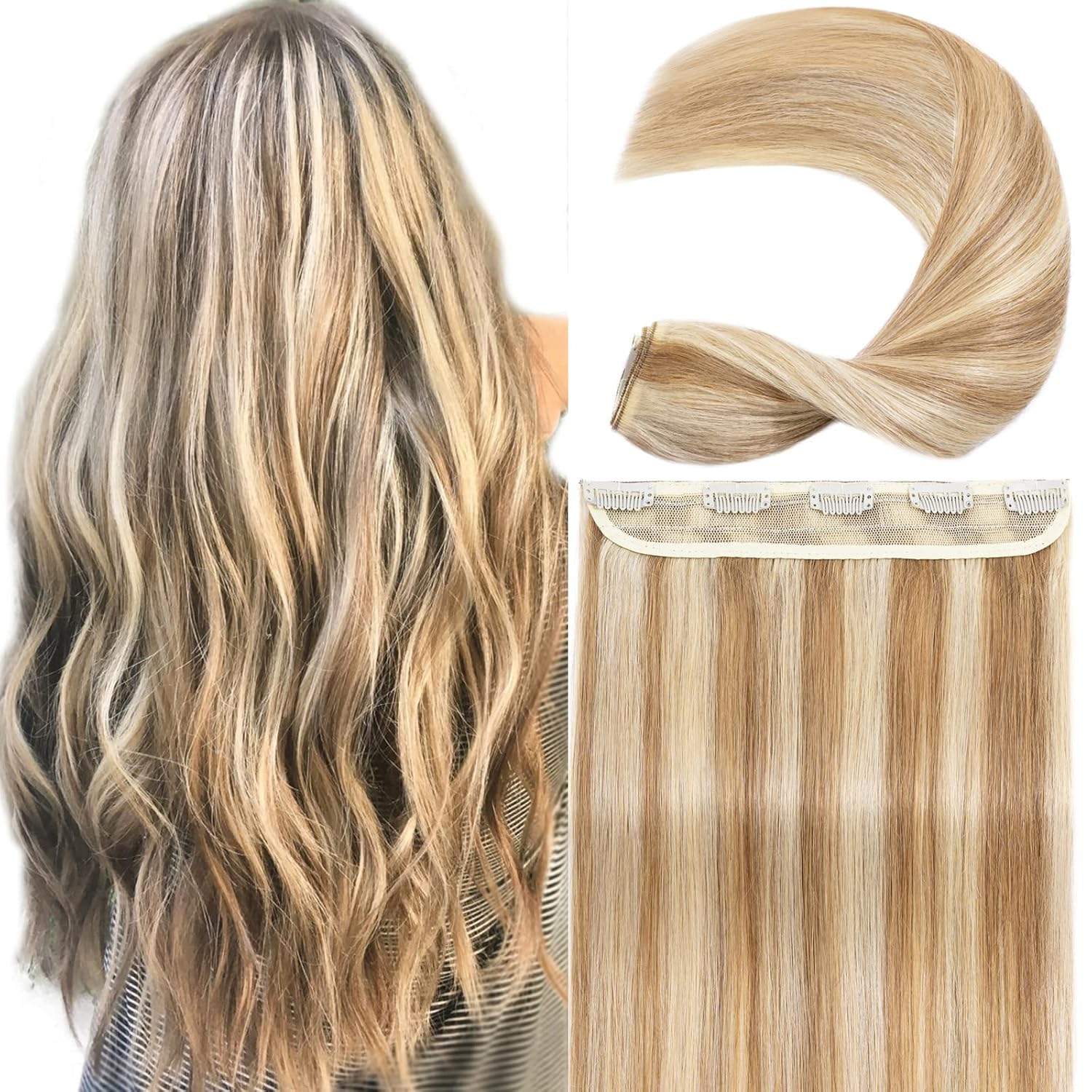 S-noilite Clip in Hair Extensions Human Hair Balayage One Piece/5 Clips/3/4 Full Head Standard Weft #Golden Brown/Bleach Blonde 18″-50g S-noilite Clip in Hair Extensions Human Hair Balayage One Piece/5 Clips/3/4 Full Head Standard Weft #Golden Brown/Bleach Blonde 18″-50g