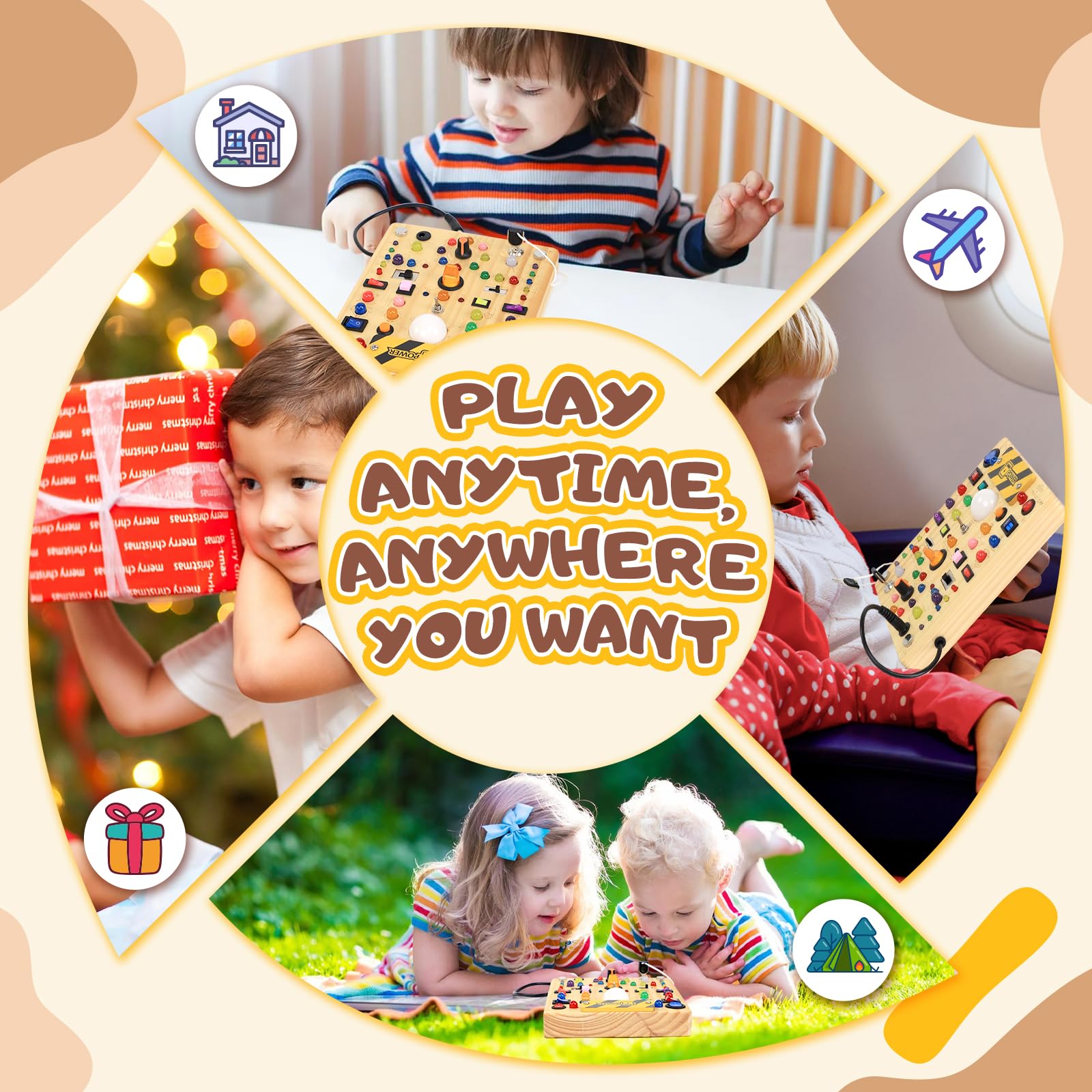 Busy Board con interruttori della luce a LED, giocattoli Montessori per ragazzi di 1, 2 e 3 anni, tabella delle attività sensoriali giocattolo in legno per ragazzi e ragazze di 1+ anni (19