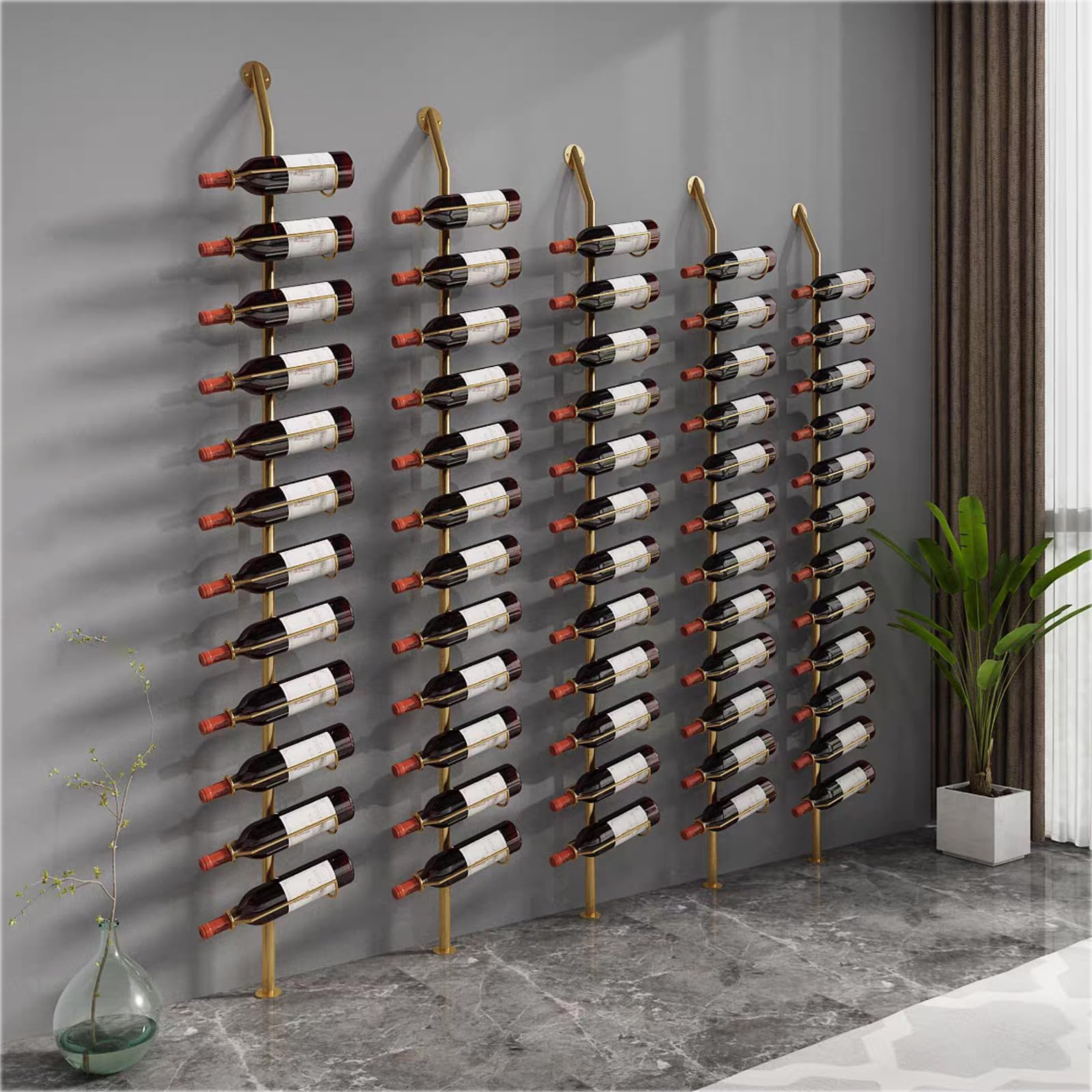 Estante grande de pared para vino, estantes de pared de 185 cm de alto para bar, capacidad para 12 soportes de almacenamiento de vino de metal, para restaurantes comerciales, despensa, bar
