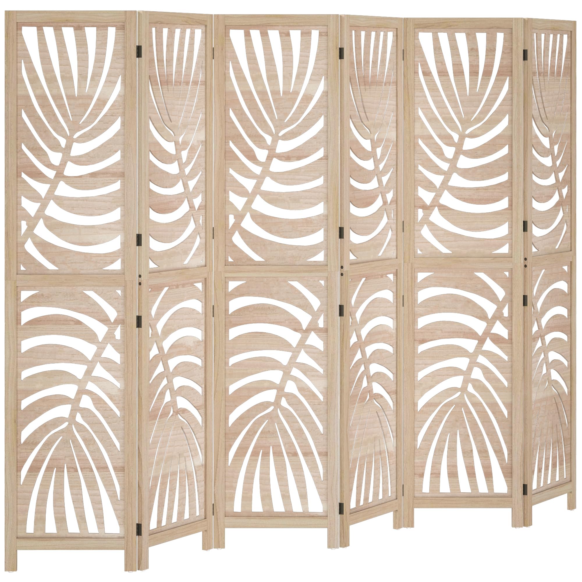 HOMCOM Separador 6 Paneles Plegable Desmontable Acabado Madera Natural | Pantallas de privacidad, tabique autoportante, diseño de hoja de palma, para oficina en casa, dormitorio