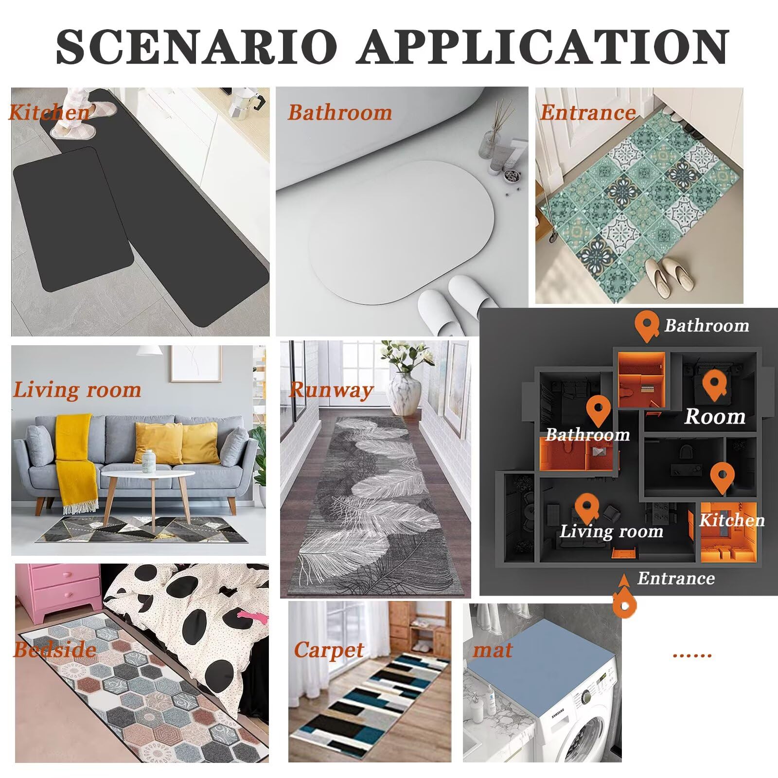 Tapis Cuisine Lot de 2 Tapis de Cuisine Antidérapant et Lavable Séchage Rapide Tapis de Sol Absorbant Tapis Couloir Tapis de Cuisine Devant Evier Tapis de Couloir Sunflower 45x70cm+45x140cm 14-1229