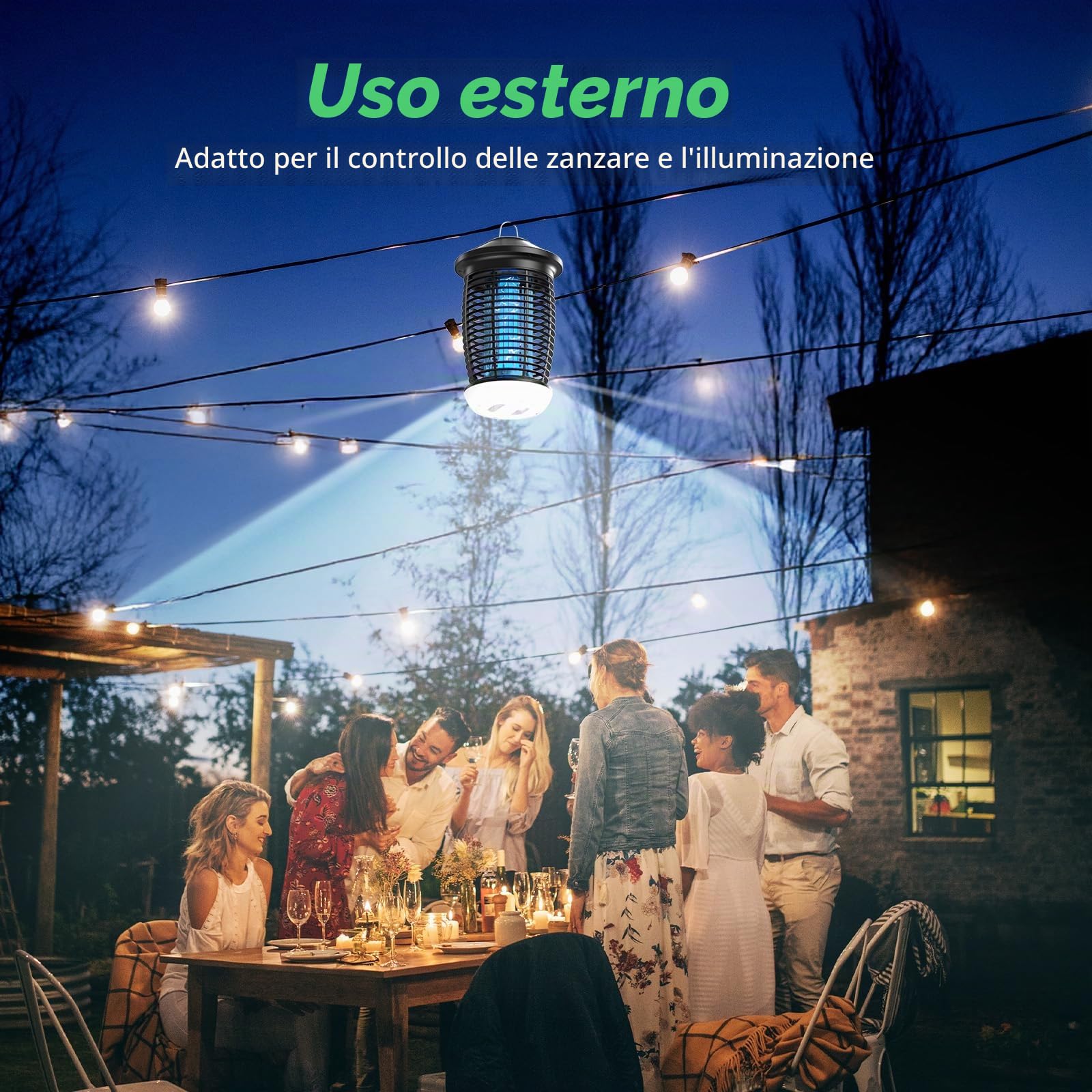 PALONE Lampada Elettrica Antizanzare 4500V, Lampada Insetticida per Insetti Volanti con Luce UV 20W e LED 9W, Cavo 1 M per Interni/Esterni - Ecologico per Cucina e Giardino