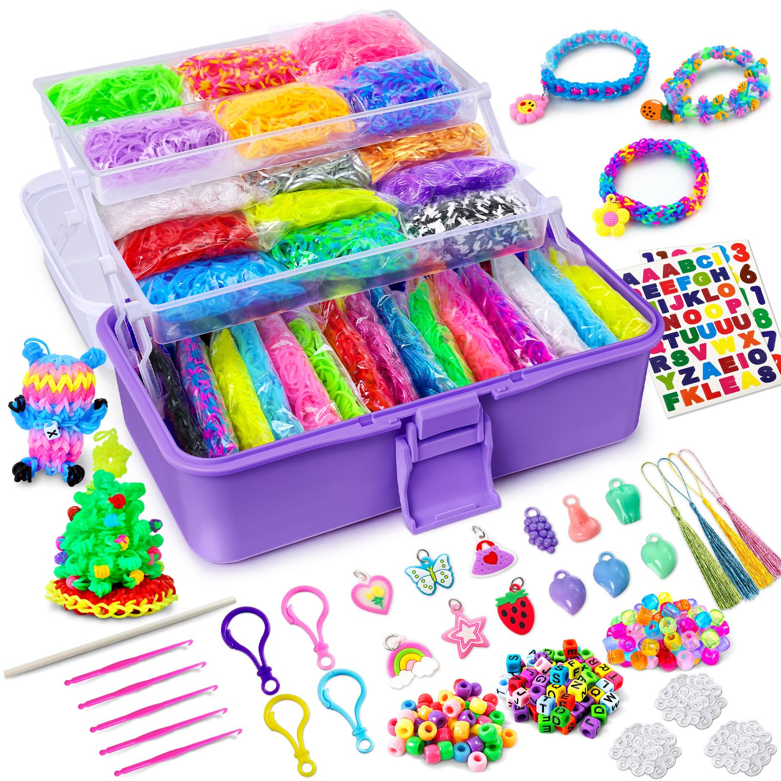 ROSHUKG 45 colori Elastici per Braccialetti con Contenitore a 3 Strati, Kit per Fare Braccialetti di Gomma per Ragazzi e Ragazze, Regalo di Tessitura