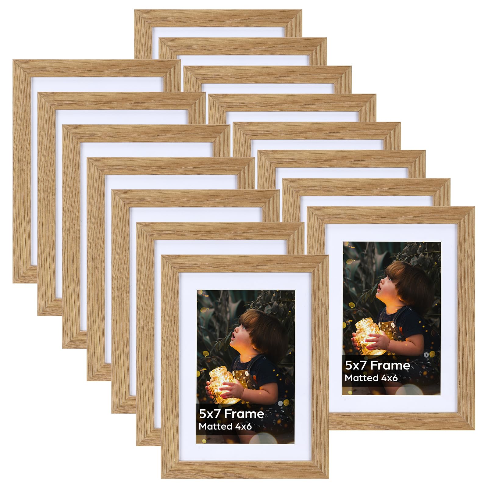 Lyeasw Bilderrahmen, 12,7 x 17,8 cm, 15 Stück, 10,2 x 15,2 cm mit Passepartout oder 12,7 x 17,8 cm ohne Passepartout, Naturholz, Multi-Bilderrahmen für Wand