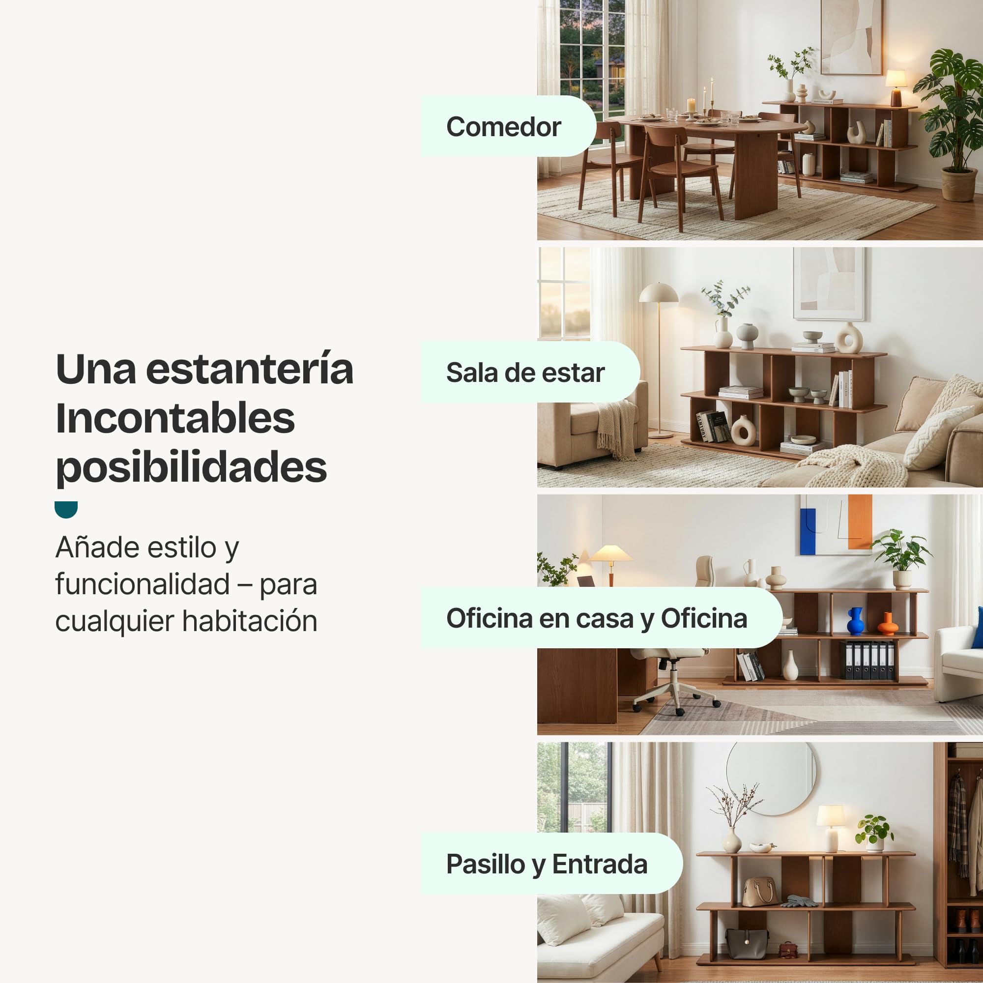 [en.casa] Estantería Gäljami Librería Escalonada con 4 Compartimentos Abiertos Separador de Ambientes Mueble TV para Despacho Oficina Sala de Estar 160 x 35 x 74 cm - Efecto Nogal