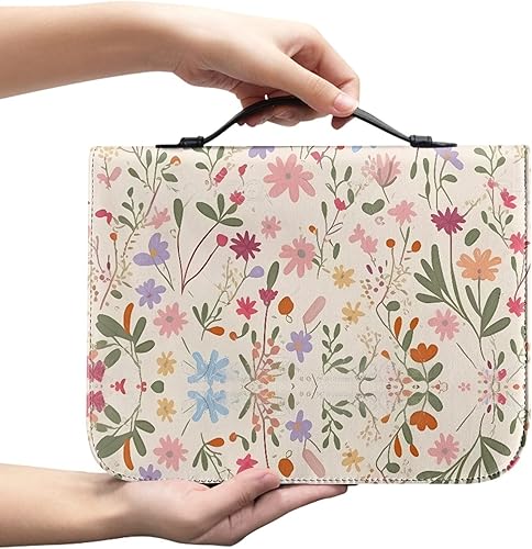 Funda floral para la Biblia, funda de cuero para la Biblia y bolso de la Biblia floral con asa, bolsillos y cremallera, funda de Biblia de gran