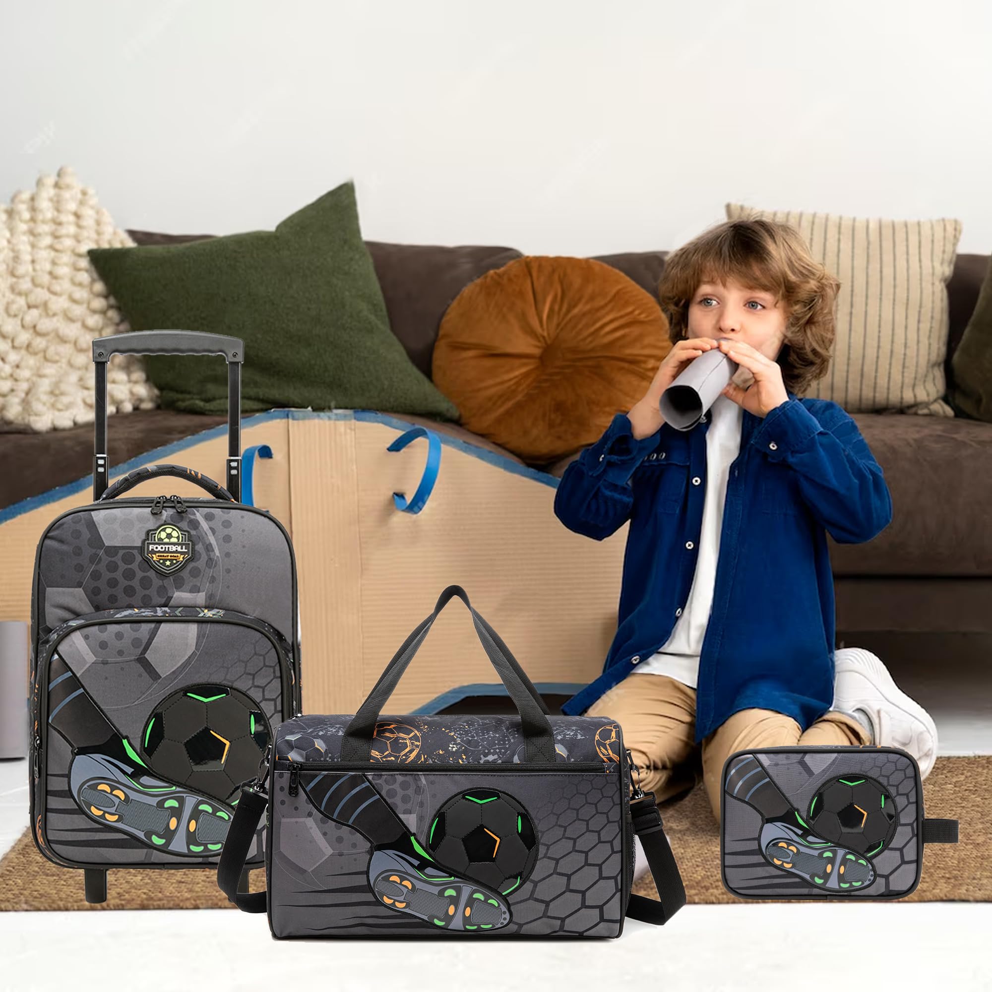 HTgroce 3 teiliges Kinderkoffer, Kindertrolley mit Sporttasche Kinder,Handgepäckkoffer Reisekoffer für Jungen