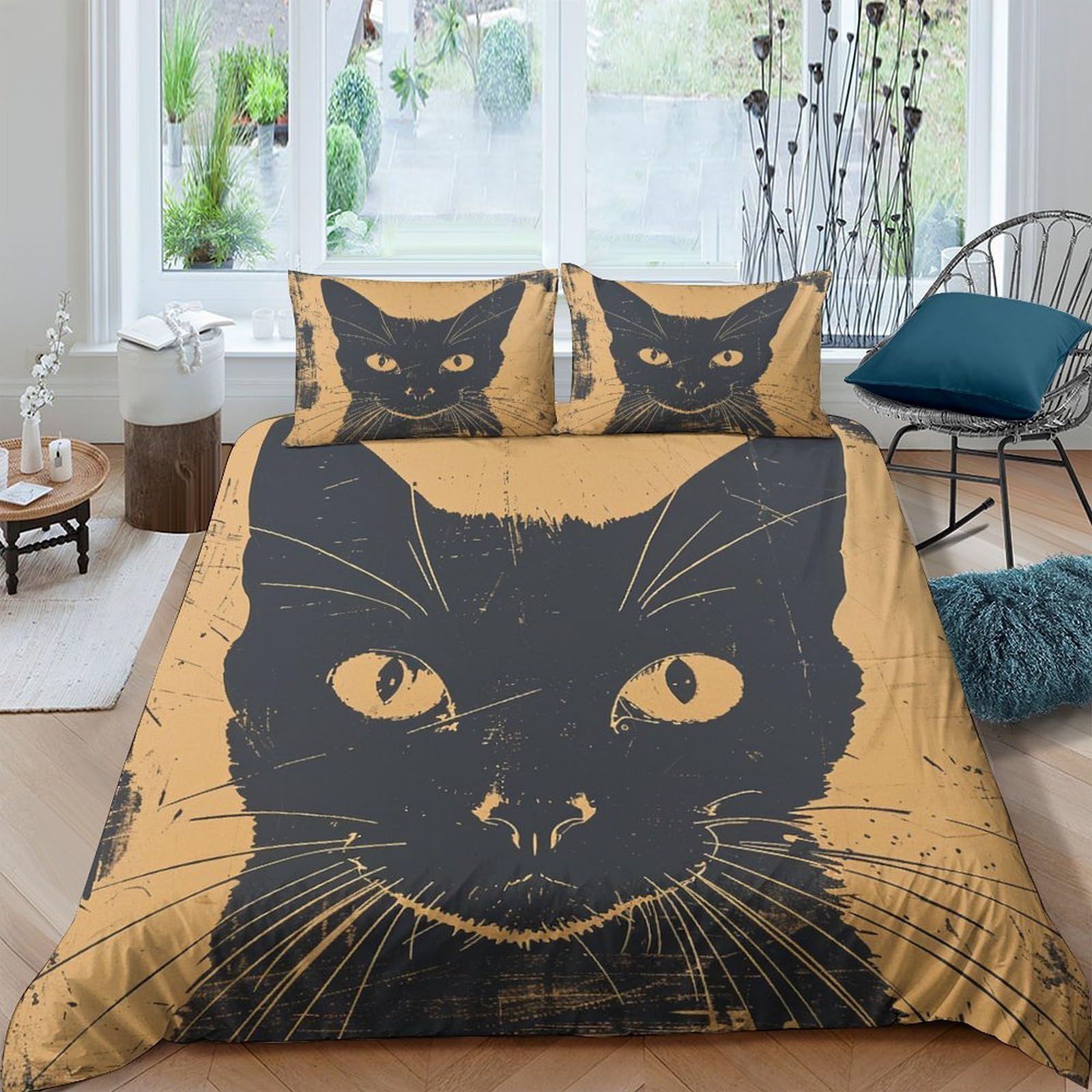Housse de couette chat siamois 200x200 cm pour une décoration de chambre d'adulte moderne et cocooning