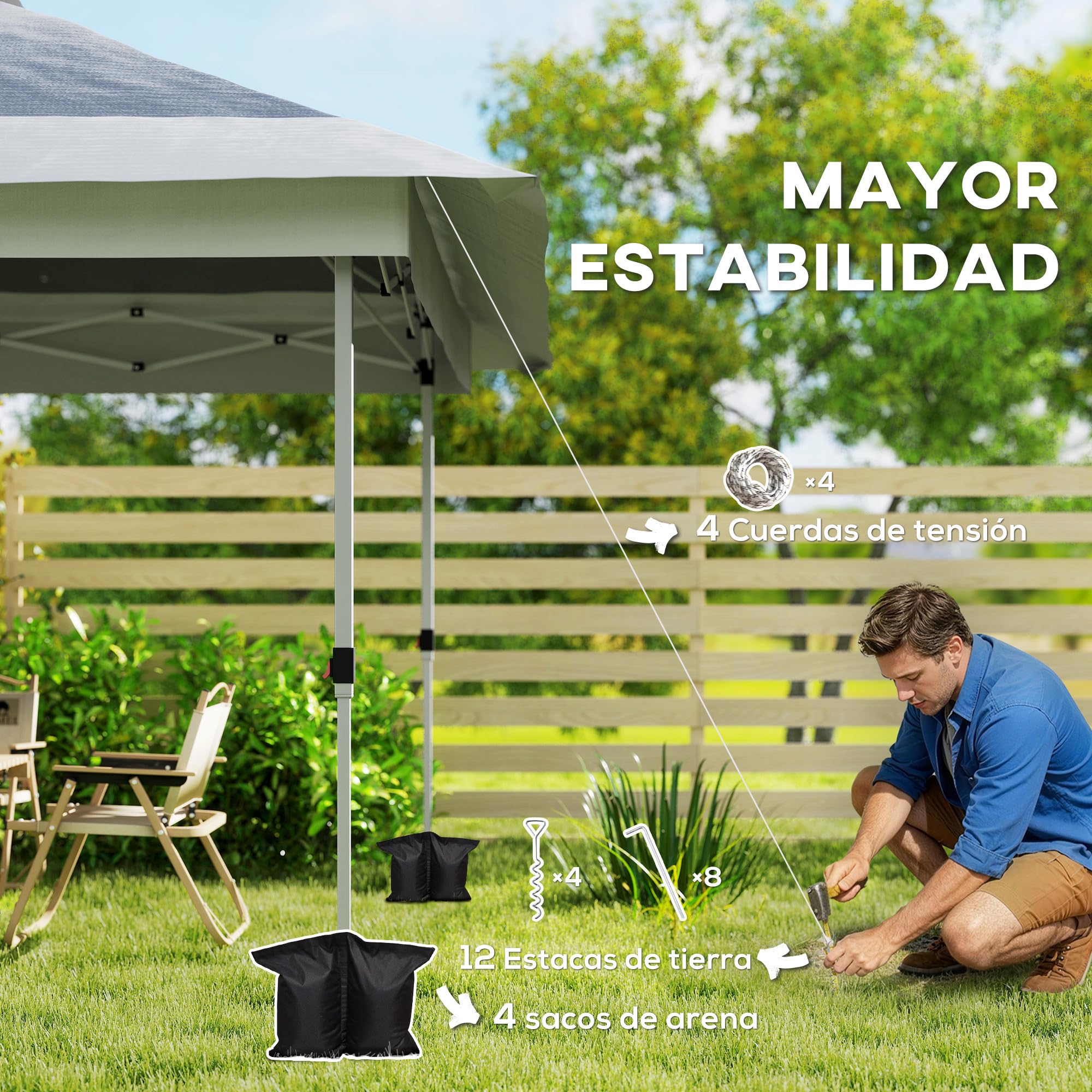 Outsunny Carpa Plegable Gazebo, 3,6x3,6 m, Cenador Plegable con 4 Paredes Laterales de Malla, Anti-UV, Altura Ajustable, Bolsa de Arena y Bolsa de Transporte, para Camping, Fiestas, Gris Oscuro