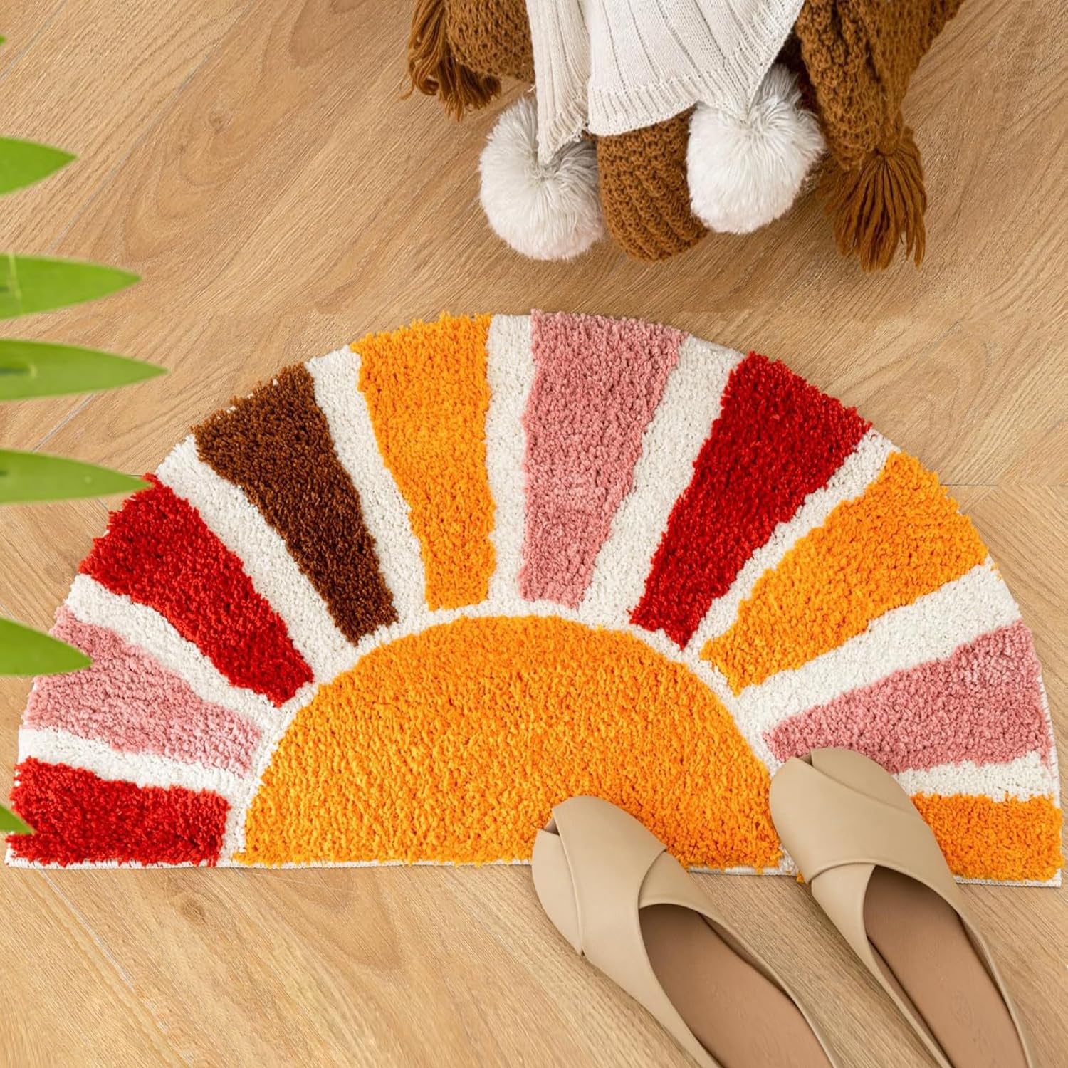 Could Spark Boho Sun Half Circle Rainbow Bath Mat Rug,Sun Bathroom Rug,Rainbow Door Mat,Bath Mat Half Circle Boho,Floor Mat Colorful for Home Bathroom