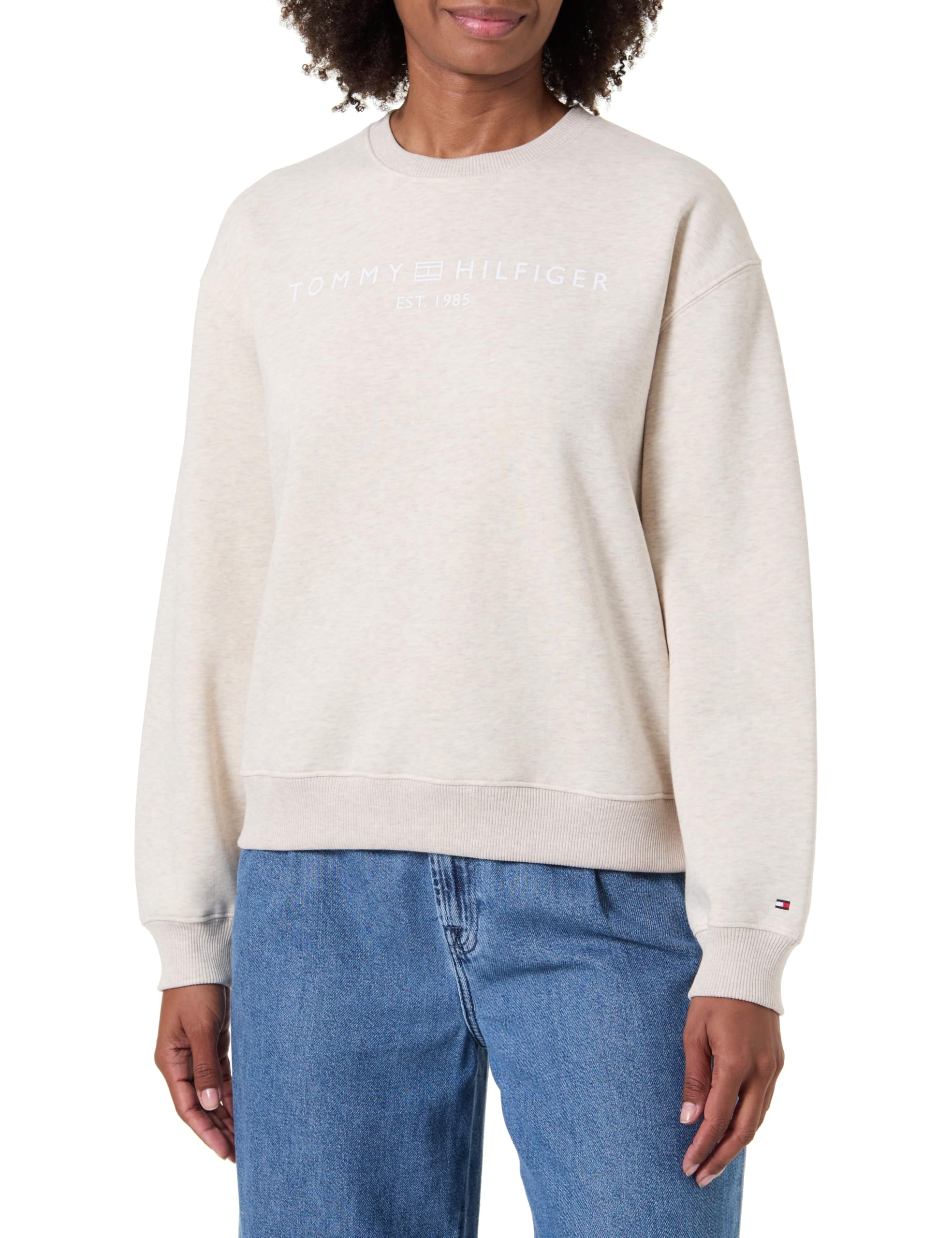 Tommy Hilfiger Women's Sweatshirt without Hood, Off-White (Heather Oatmilk), XXL