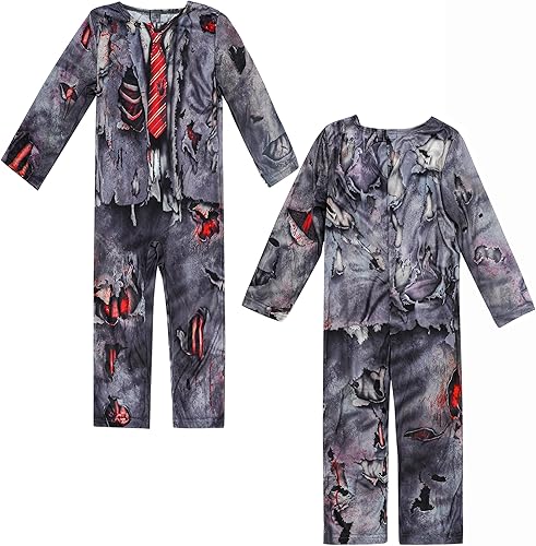 Miniatura 5 de Disfraz de zombi para niños, mono de cadáver espeluznante, uniforme sangriento para niños y niñas, fiesta de disfraces de Halloween, 3 a 10 años