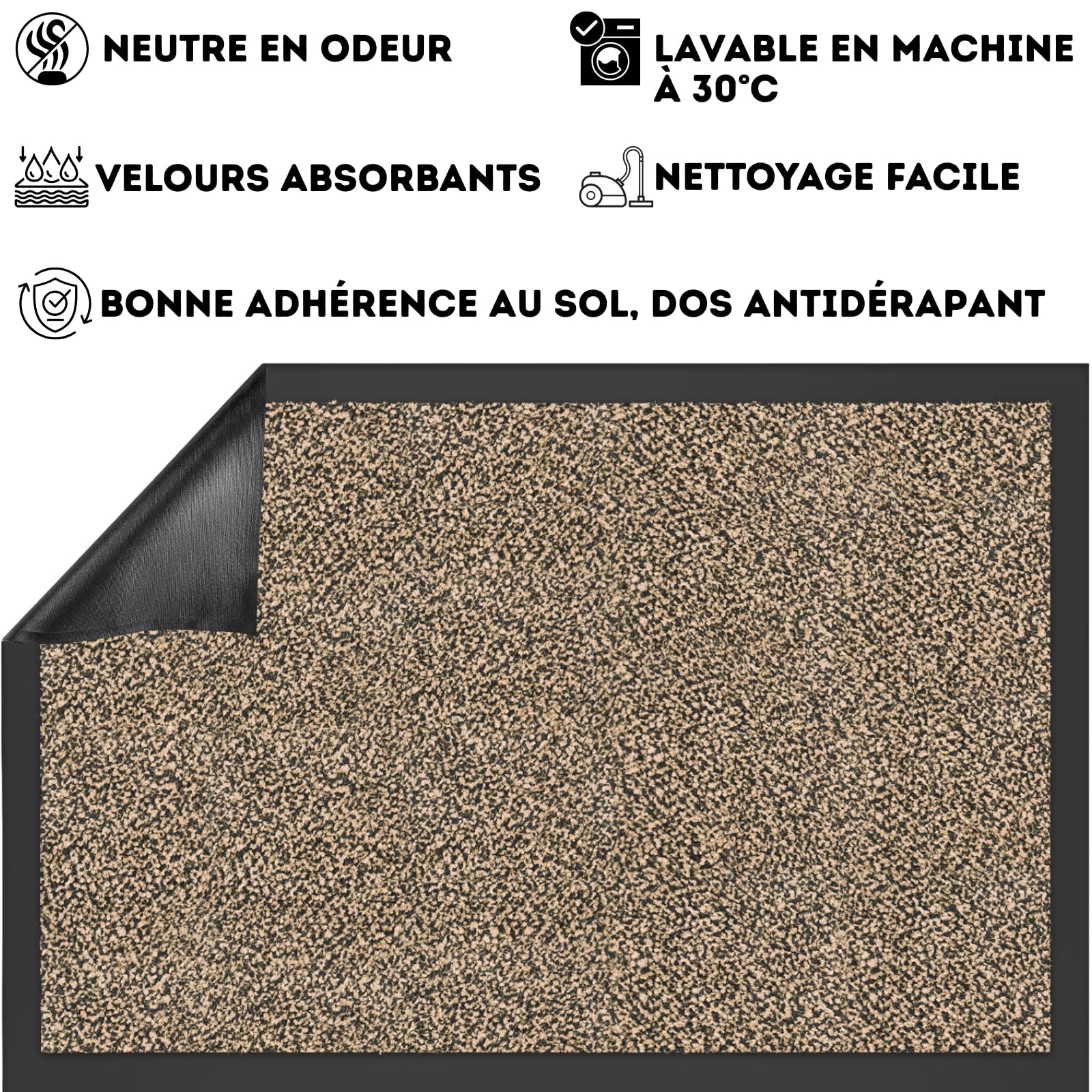 casa pura casa pura - Sky Indoor Entrance Mat - Non-slip and Dustproof Mat - Indoor and Outdoor Cleanliness Door Mat - Washable and Ultra Absorbent Door Mat (Beige-Black 90 x 150 cm) in use