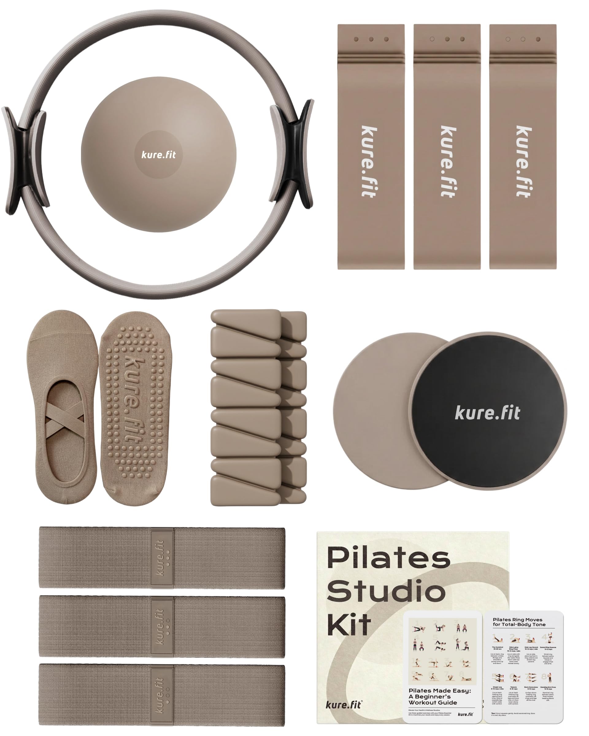 kure.fit Home Pilates Essentials Kit for Women | Pilates Ring, Mini Ball, Booty Band Set | Pilates Equipment Starter Set in Gift Box | Workout Guide Included