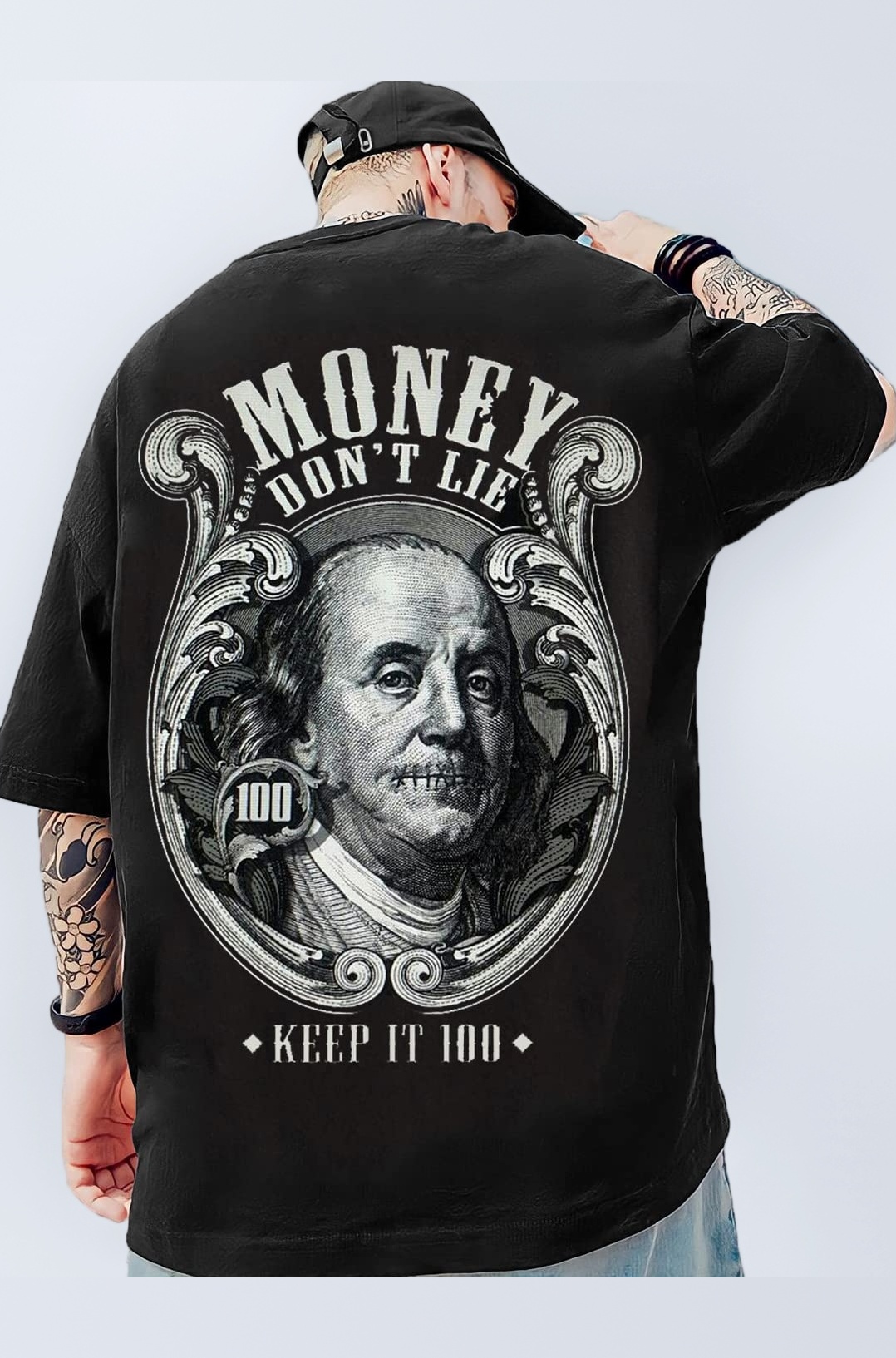 Men's Stylish Back Printed 3/4th Sleeve T-Shirt (Black)