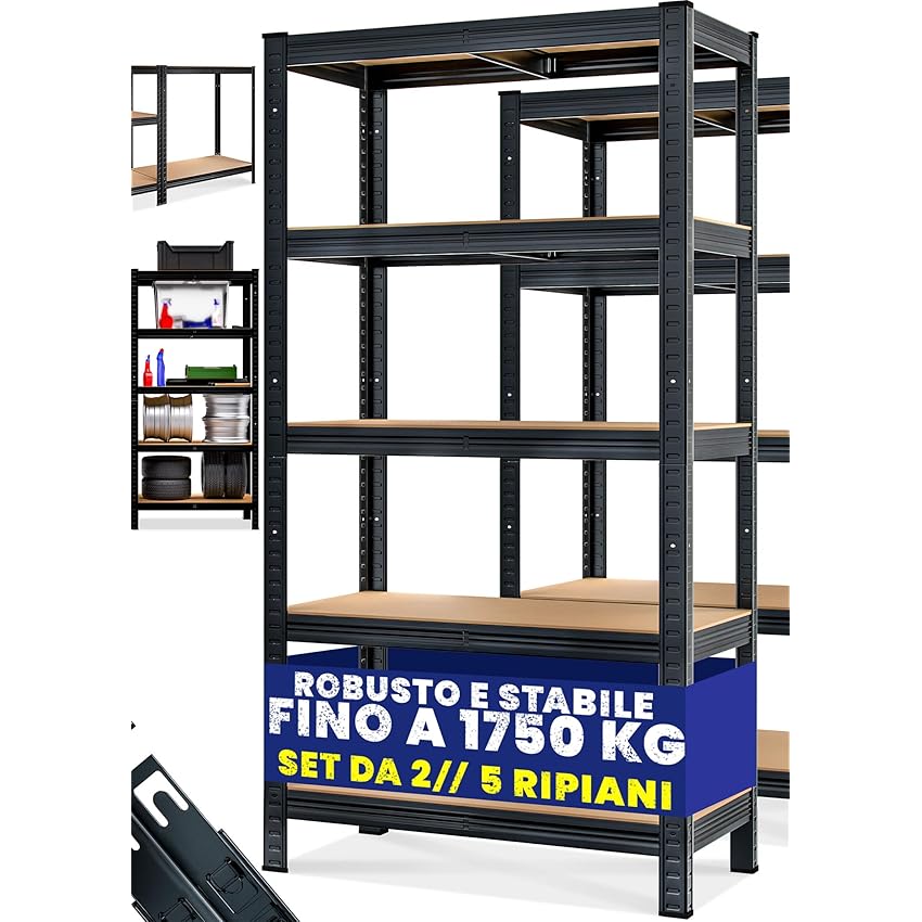 Monzana® 2X Scaffali per Carichi Pesanti 180x90x40cm 1750kg 10 Pannelli MDF Mensole Cantine Magazzini Ripiani Metallo