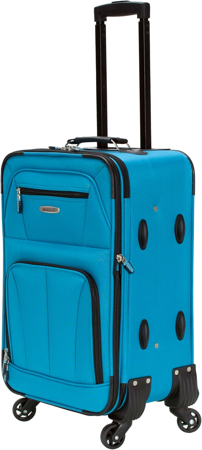 rockland pasadena softside spinner wheel luggage, turquoise, carry-on 20-inch 19" turquoise