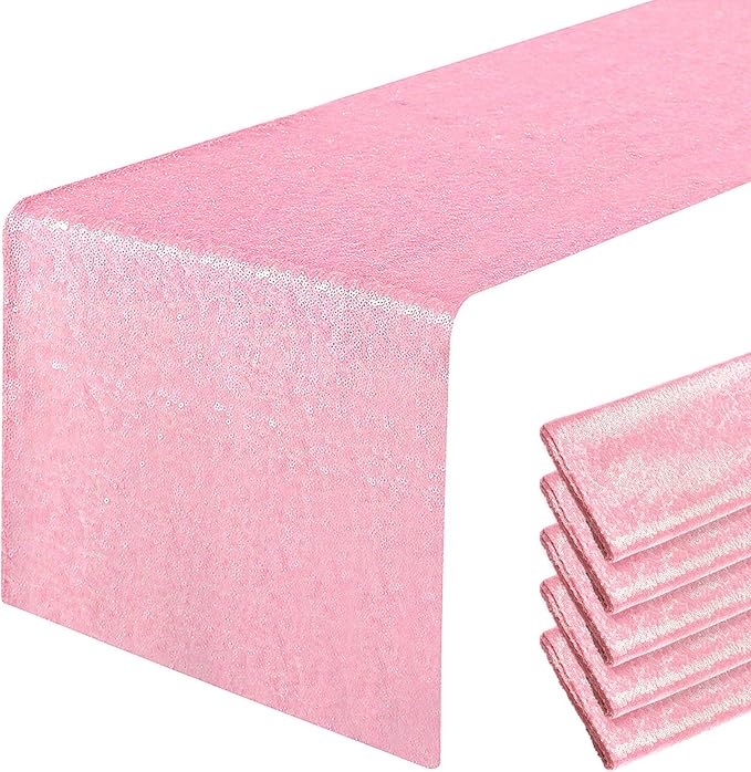 6 Packs 12 x 108 inches Pink Sequin Table Runner, Glitter
