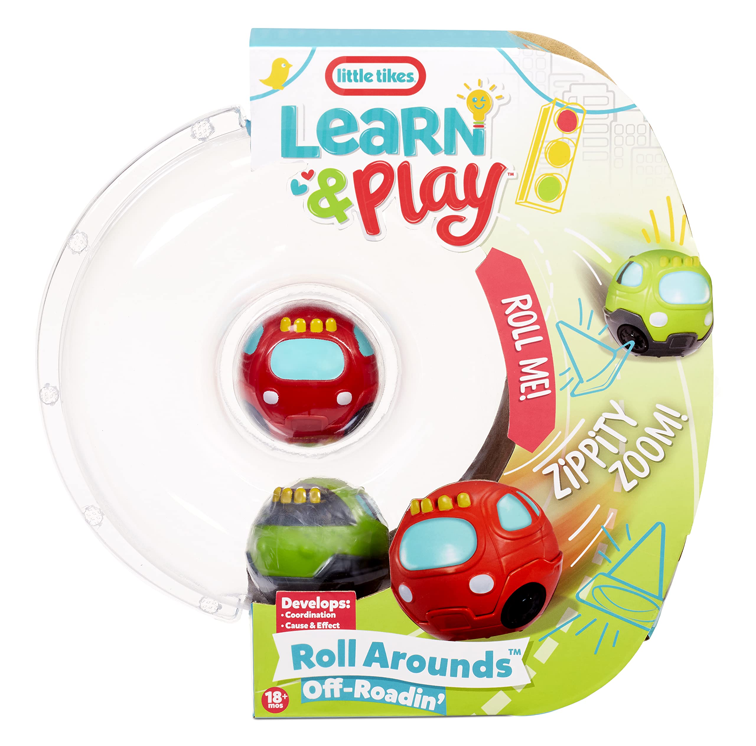 Little Tikes Learn & Play Roll Arounds - Off Roadin' 2-pak - Wytrzymała piłka i samochód dla malucha - Łatwe do pchania, toczenia i trzymania - Pobudza wyobraźnię - Od 18 miesięcy