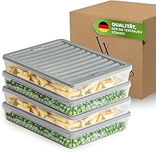 Viwares Stackable Freezer Containers, Set of 4, Freezer and Fridge Organiser with Lid, Frost-proof up to -25 °C, Reusable Food Storage Containers, Food Fresh and Odour-Free Storage
