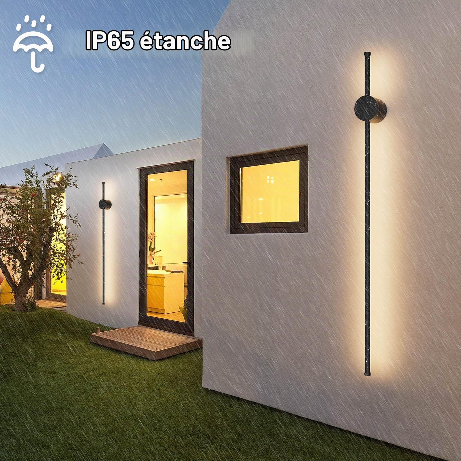 Klighten Longue Applique Murale Led Intérieure, Lampe Murale Moderne 97CM/28W, IP65 Appliques Extérieures, Lumière Murale Aluminium, Pour Salon Chambre Couloir, Blanc Chaud 3000K, Noir
